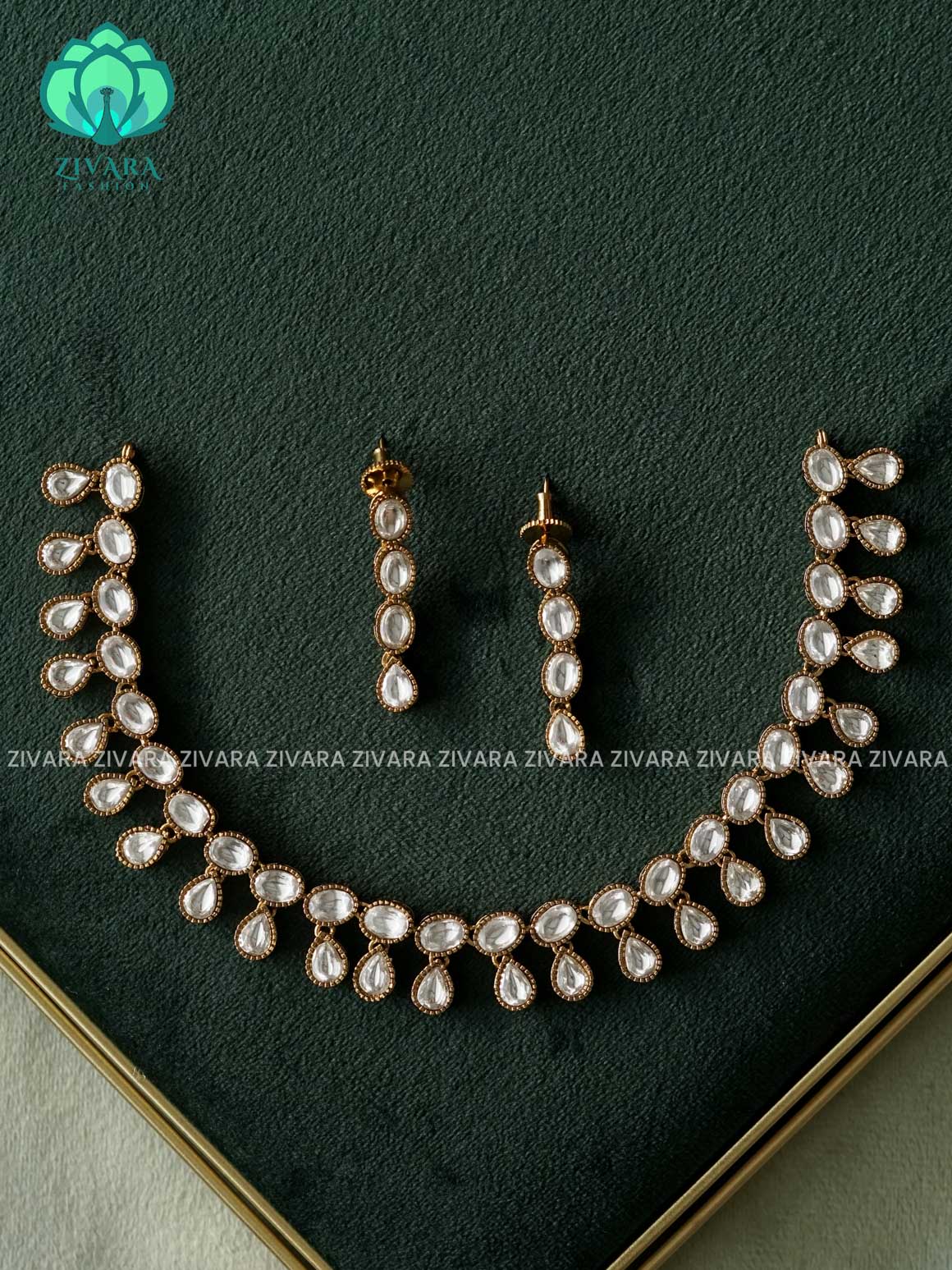 BRIDAL WHITE KUNDAN NECKWARE WITH EARRINGS - Zivara Fashion