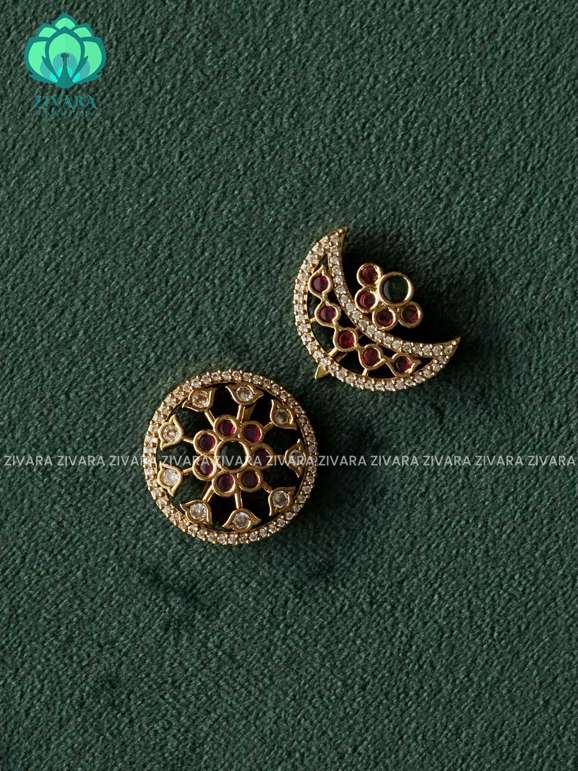 WHITE RUBY  -SUN MOON - SURYA CHANDRA - TRADITIONAL(2 INCHES) KUNDAN  HAIR ACCESSORIES- ZIVARA FASHION