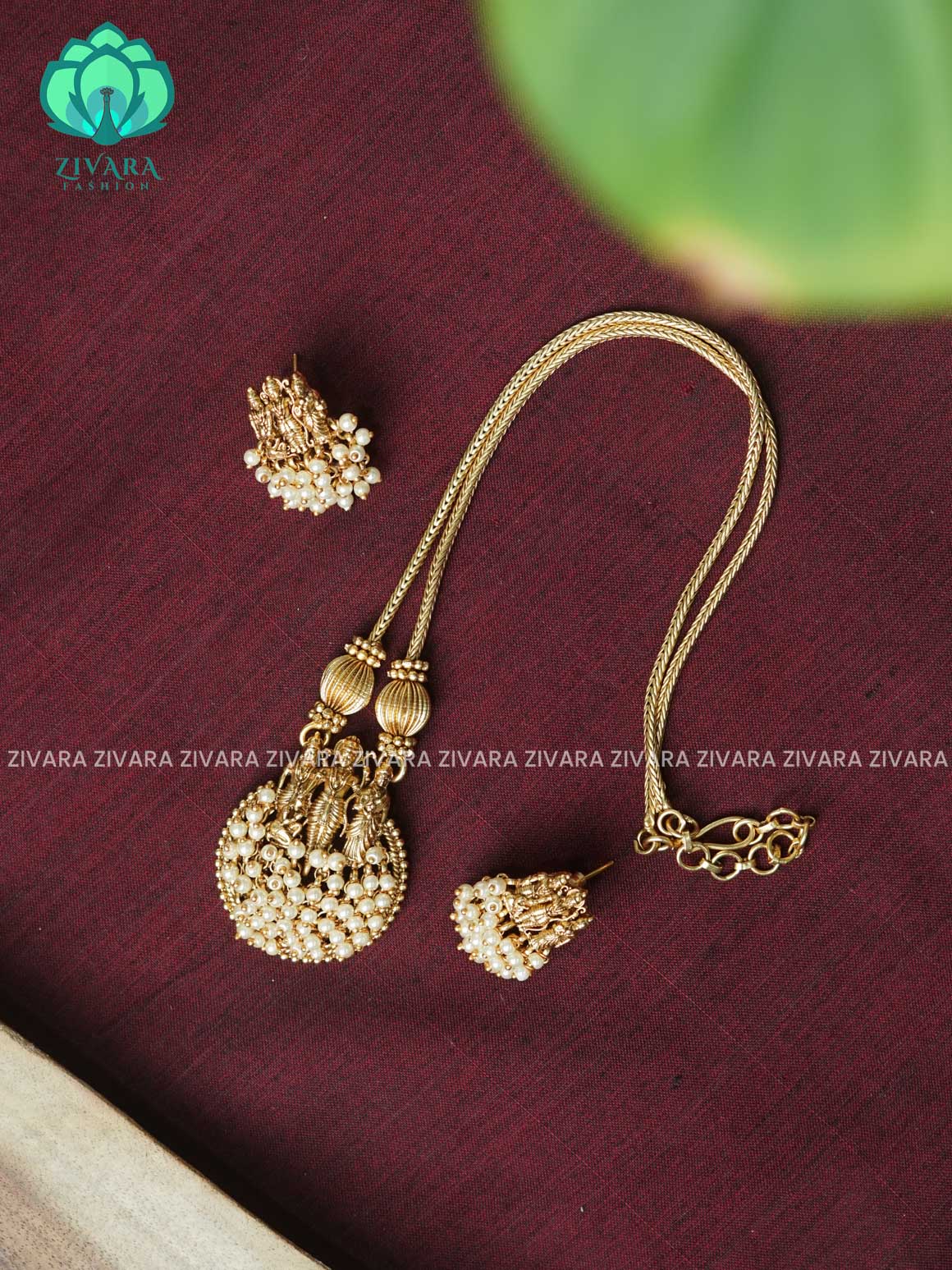 TEMPLE PEARL CLUSTER NORMAL MATTE neckwear with earrings- Zivara Fashion- latest jewellery design