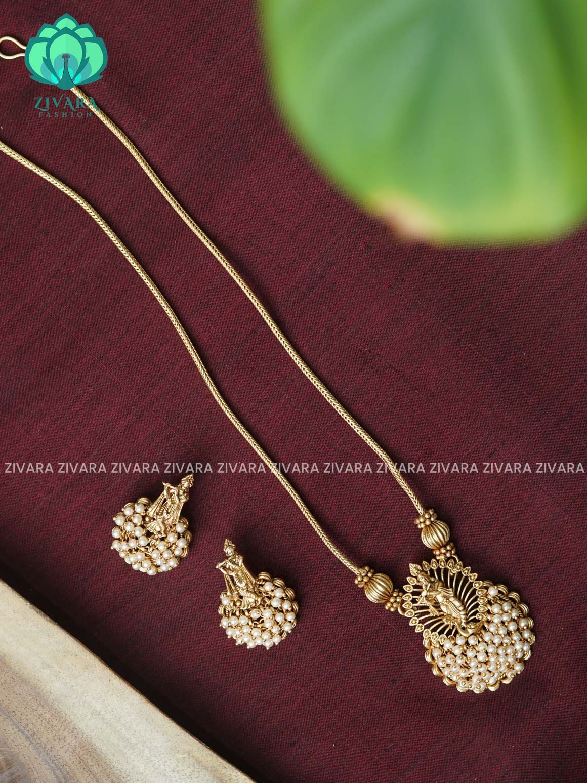 TEMPLE PENDANT with Flexible chain - Traditional south indian NORMAL MATTE neckwear with earrings - Zivara Fashion