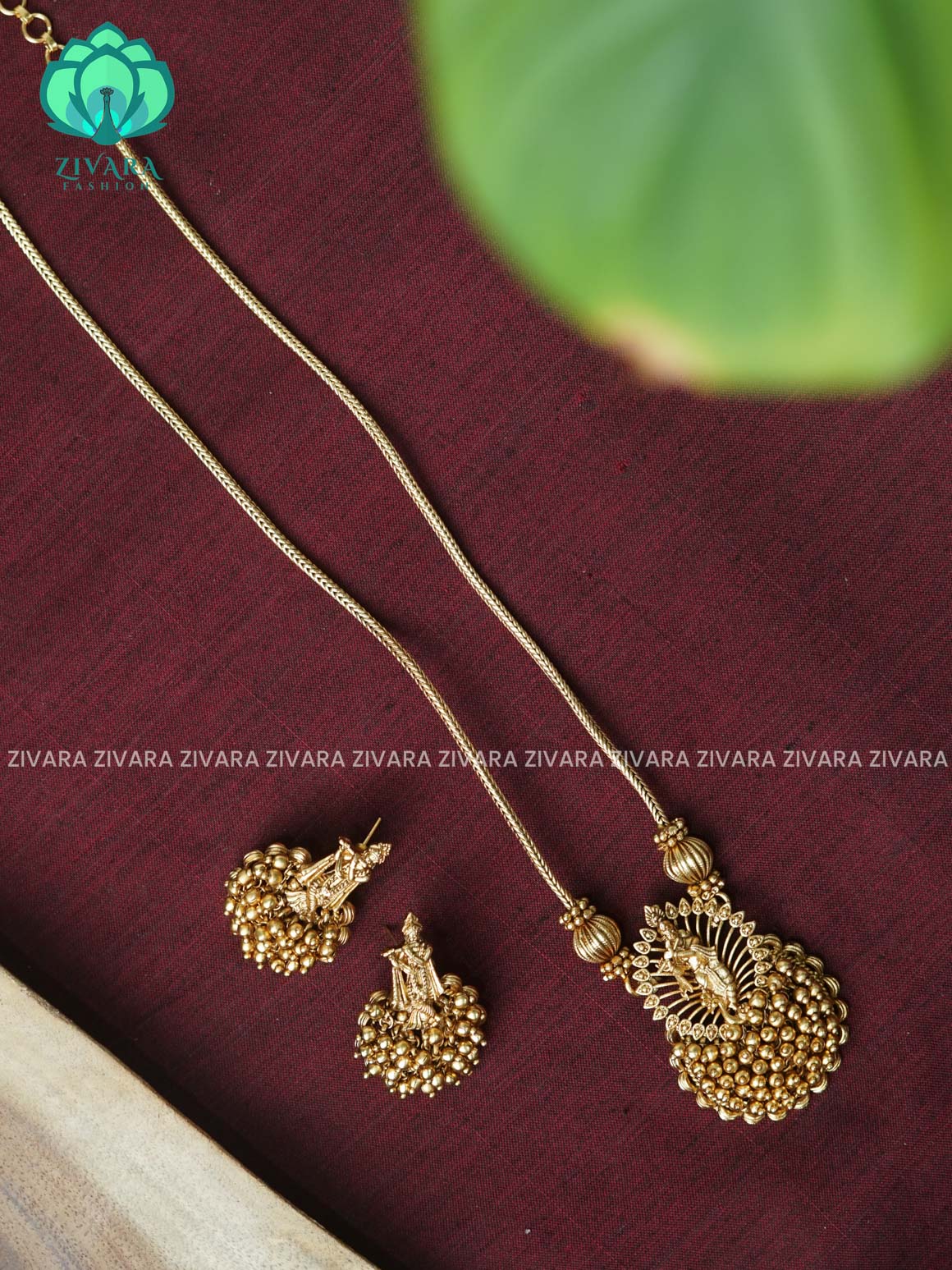 TEMPLE PENDANT with Flexible chain - Traditional south indian NORMAL MATTE neckwear with earrings - Zivara Fashion