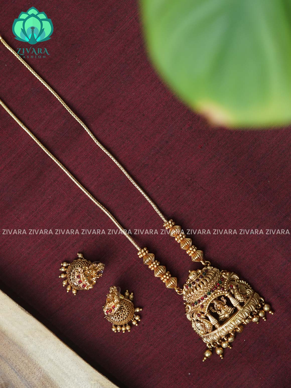 TEMPLE PENDANT with Flexible chain - Traditional south indian NORMAL MATTE neckwear with earrings - Zivara Fashion