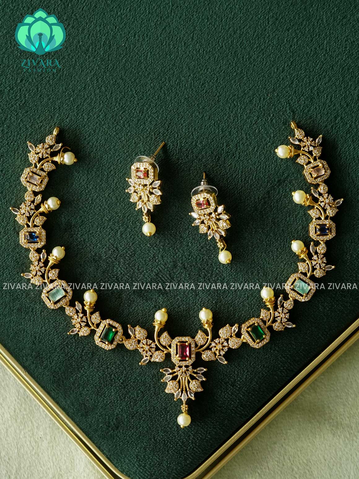 MULTI COLOUR ELEGANT  - Traditional PREMIUM neckwear with earrings- Zivara Fashion