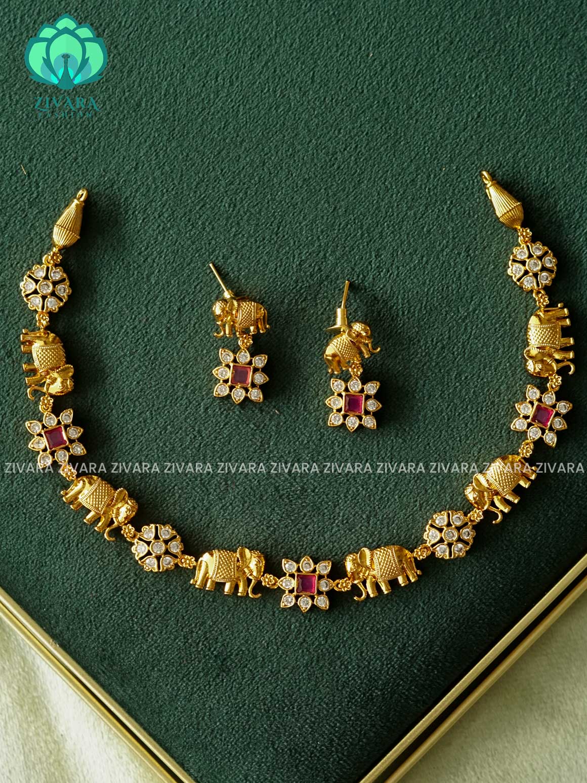 Elephant - stylish and minimal elegant neckwear with earrings- Zivara Fashion