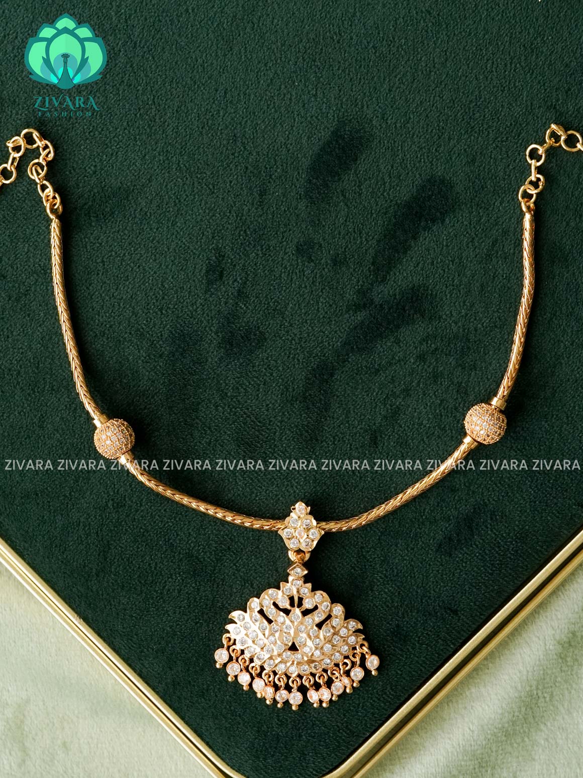 AMBIGAI  -  WHITE  STONE MOTIF FREE  MICROGOLD POLISH FLEXIBLE CHAIN  ATTIGAI - Zivara Fashion- latest jewellery design