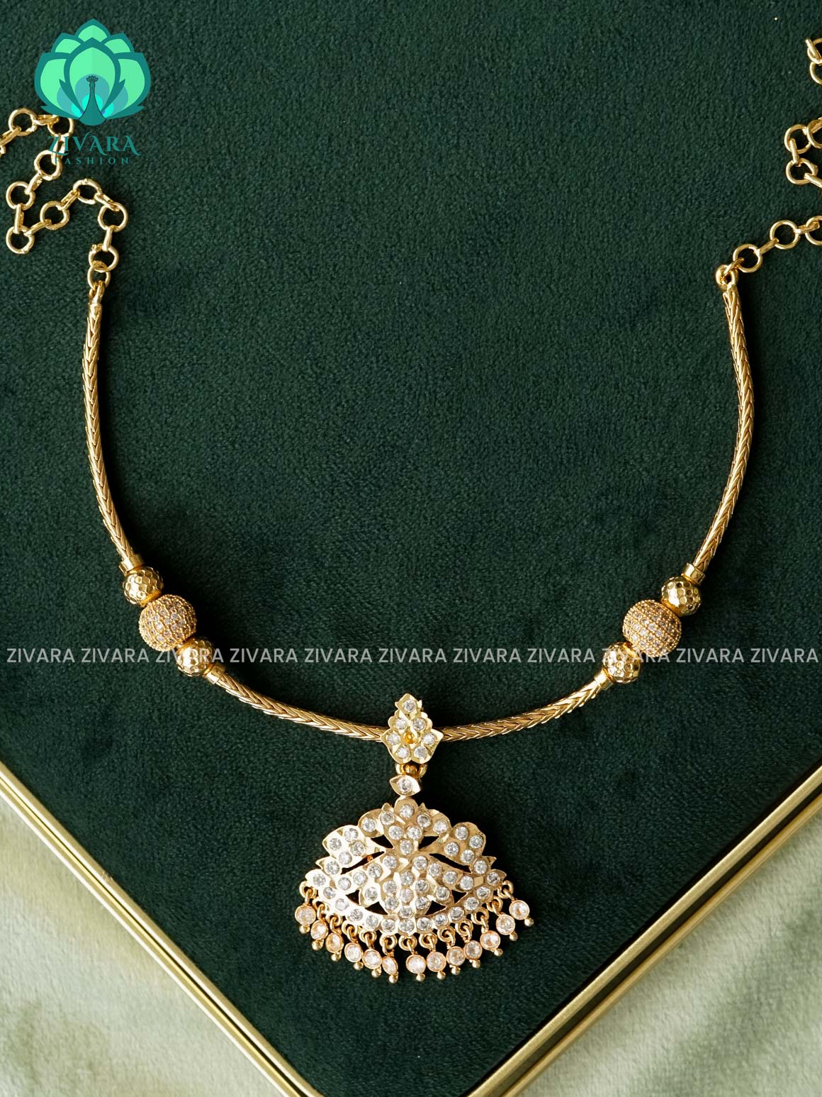 AMBIGAI  -  WHITE  STONE MOTIF FREE  MICROGOLD POLISH FLEXIBLE CHAIN  ATTIGAI - Zivara Fashion- latest jewellery design