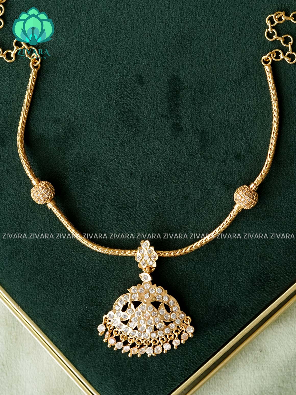 AMBIGAI  -  WHITE  STONE MOTIF FREE  MICROGOLD POLISH FLEXIBLE CHAIN  ATTIGAI - Zivara Fashion- latest jewellery design