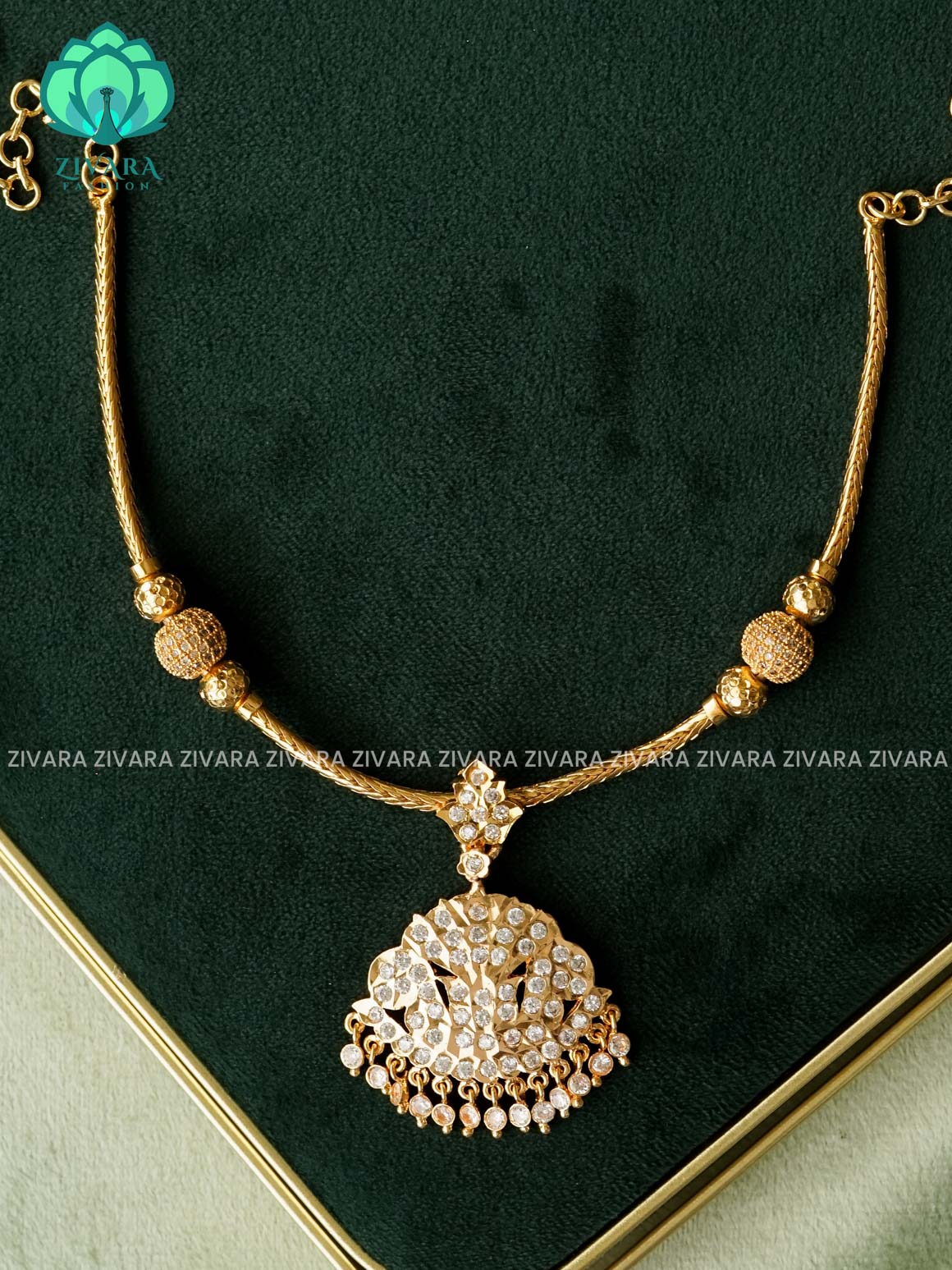 AMBIGAI  -  WHITE  STONE MOTIF FREE  MICROGOLD POLISH FLEXIBLE CHAIN  ATTIGAI - Zivara Fashion- latest jewellery design