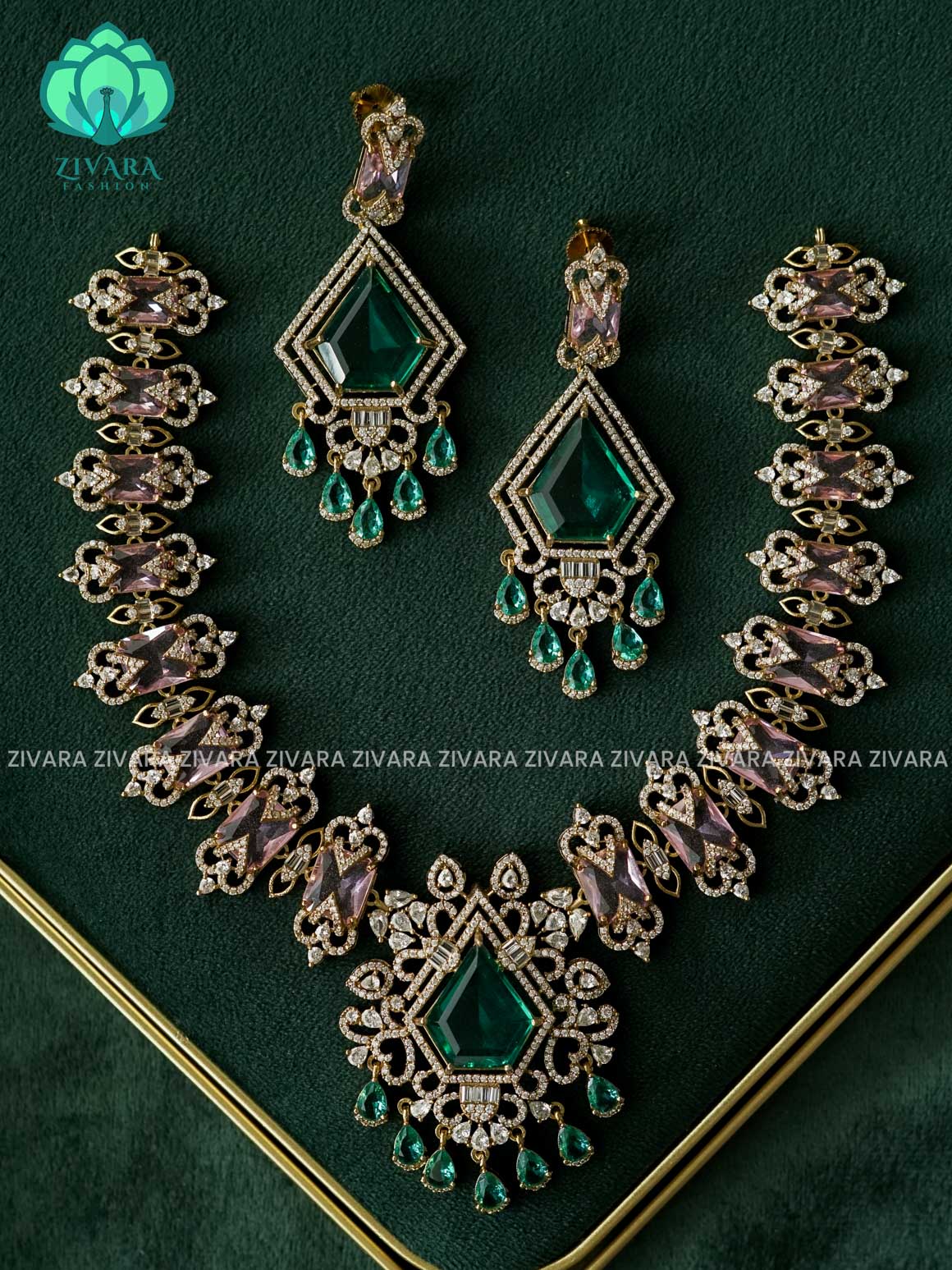 AKSHAYAM - TURQUOISE GREEN AND PASTEL PINK  BRIDAL NECKWEAR  - PREMIUM MATTE FINISH - stylish and minimal elegant neckwear- Zivara Fashion