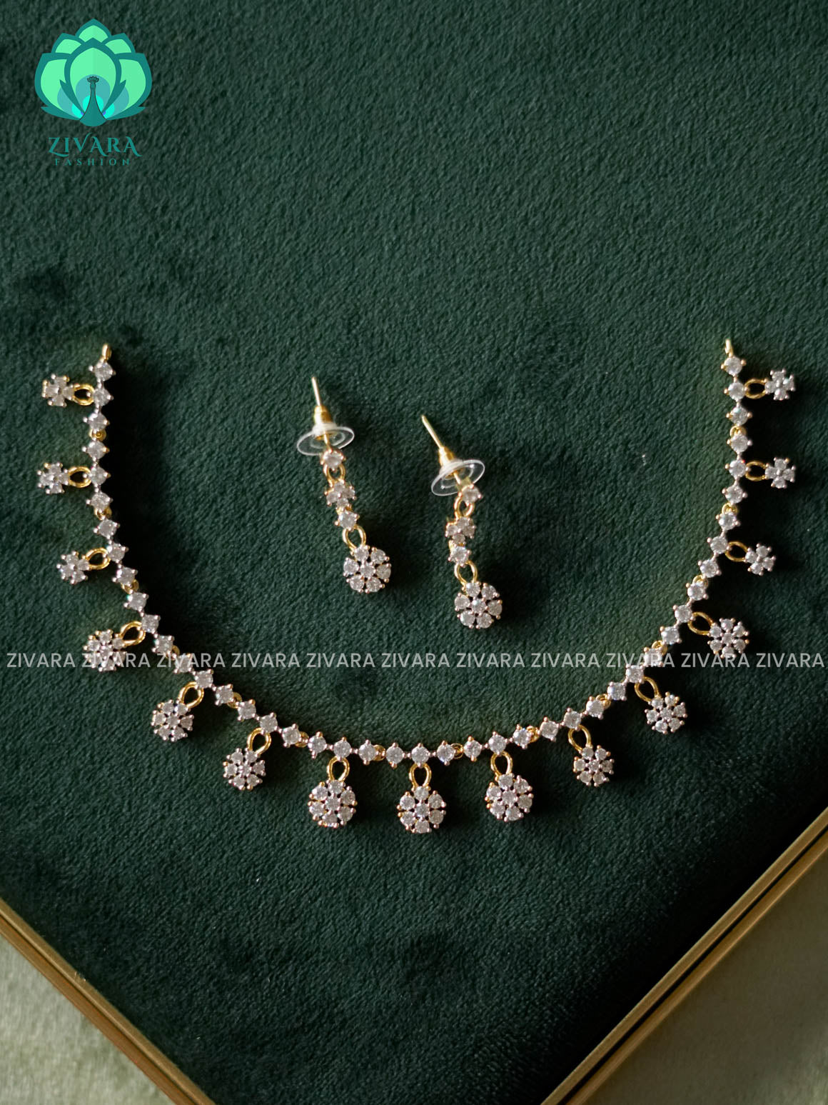 WHITE STONE AD CIRCLE elegant neckwear with earrings - latest jewellery designs- Zivara Fashion