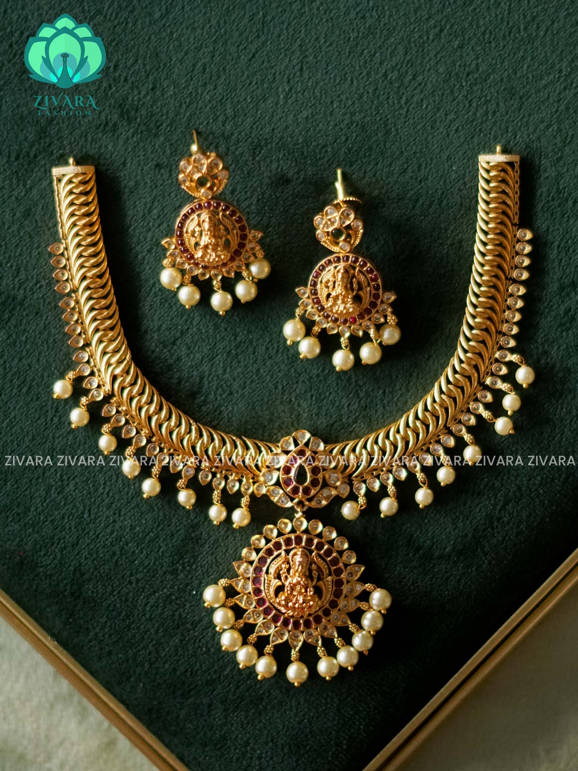 AKSHAYAM - TEMPLE NECKWEAR WITH HANGINGS - bridal temple neckwear -Traditional south indian premium neckwear with earrings- Zivara Fashion- latest jewellery design