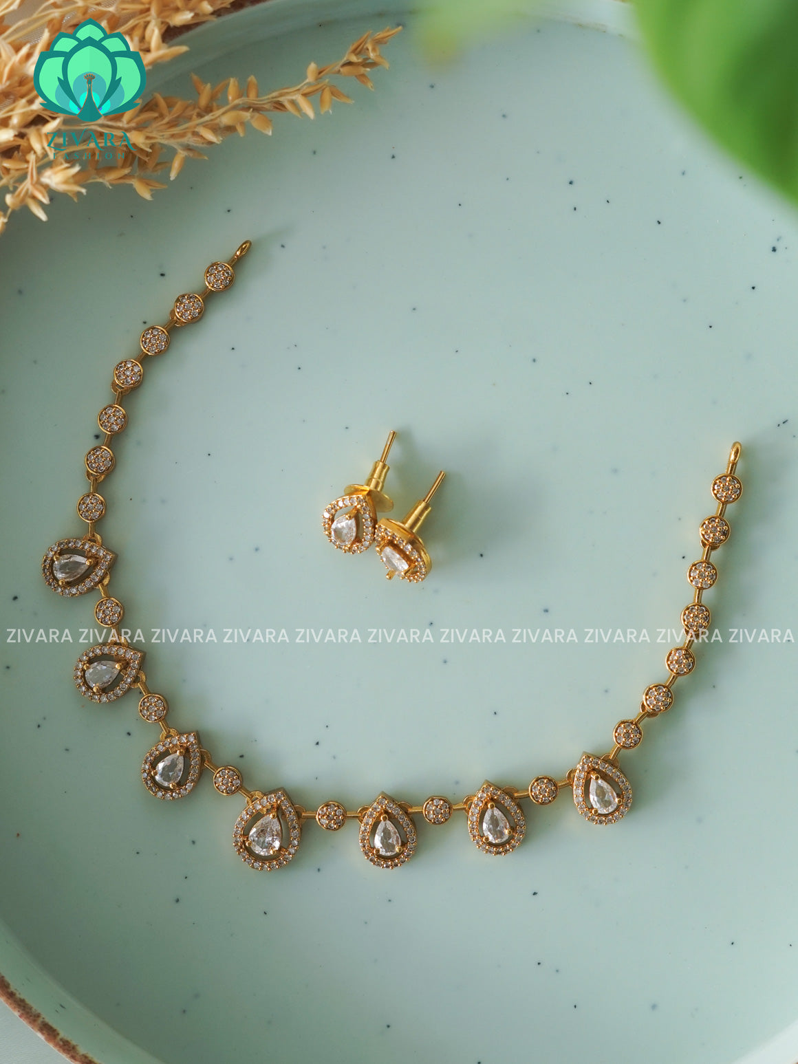 WHITE - TEAR  stone - stylish and minimal elegant neckwear with earrings- Zivara Fashion