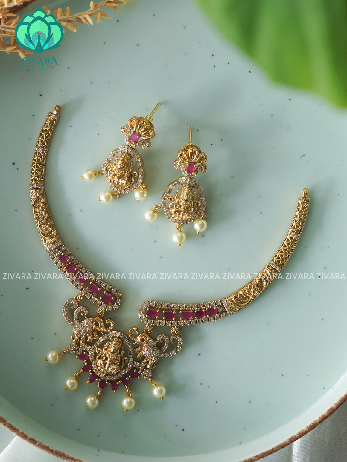 RUBY TEMPLE HASLI -Traditional south indian premium neckwear with earrings- Zivara Fashion- latest jewellery design