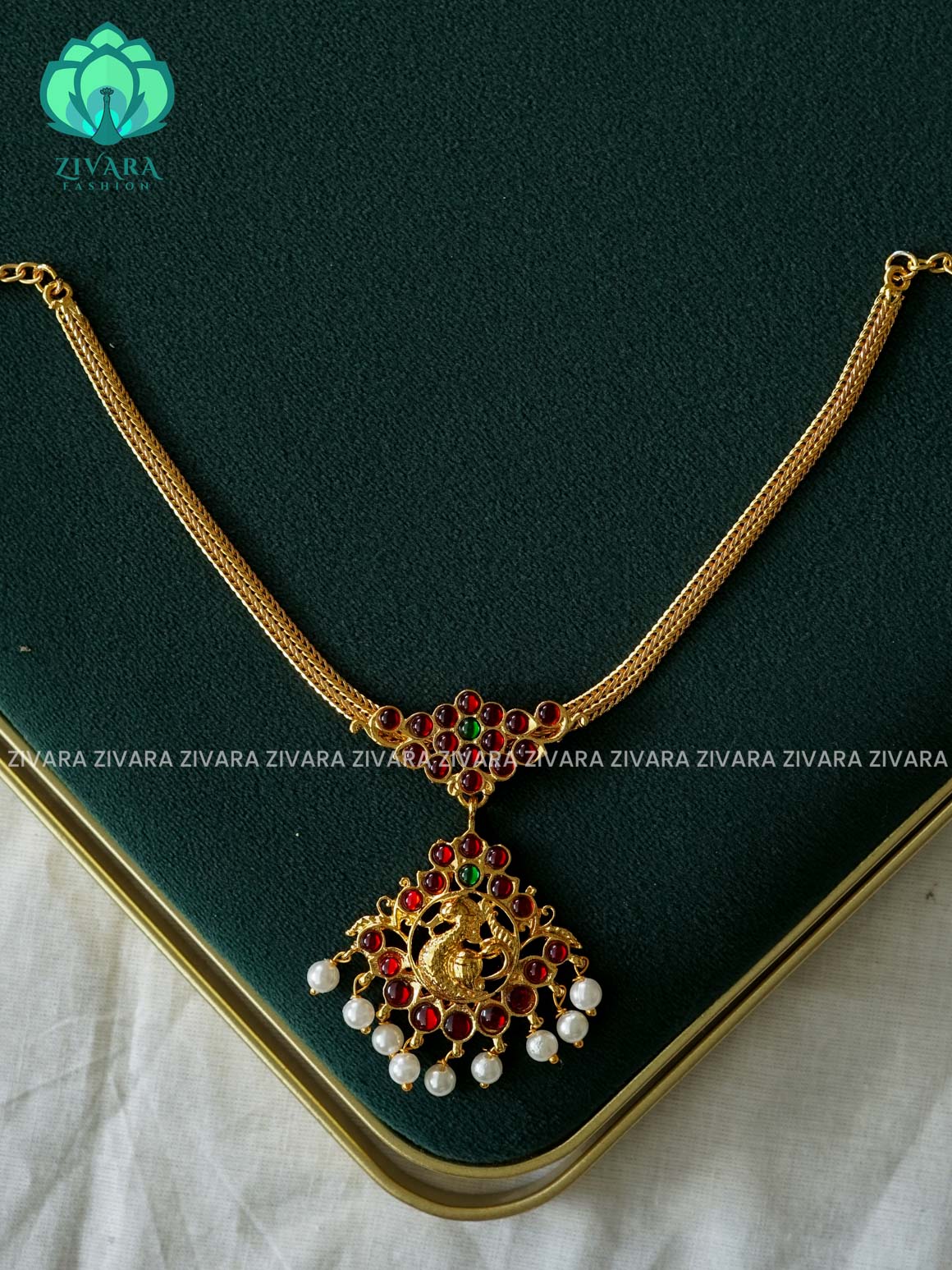 Red and Green- INIYA  - Simple kemp attigai neckwear - latest kemp dance jewellery collection