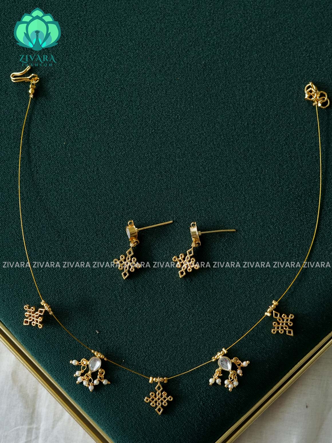 Kolam TAMARA pendant INVISIBLE MINIMAL ELEGANT HANDMADE NECKLACE WITH EARRINGS- ZIVARA FASHION