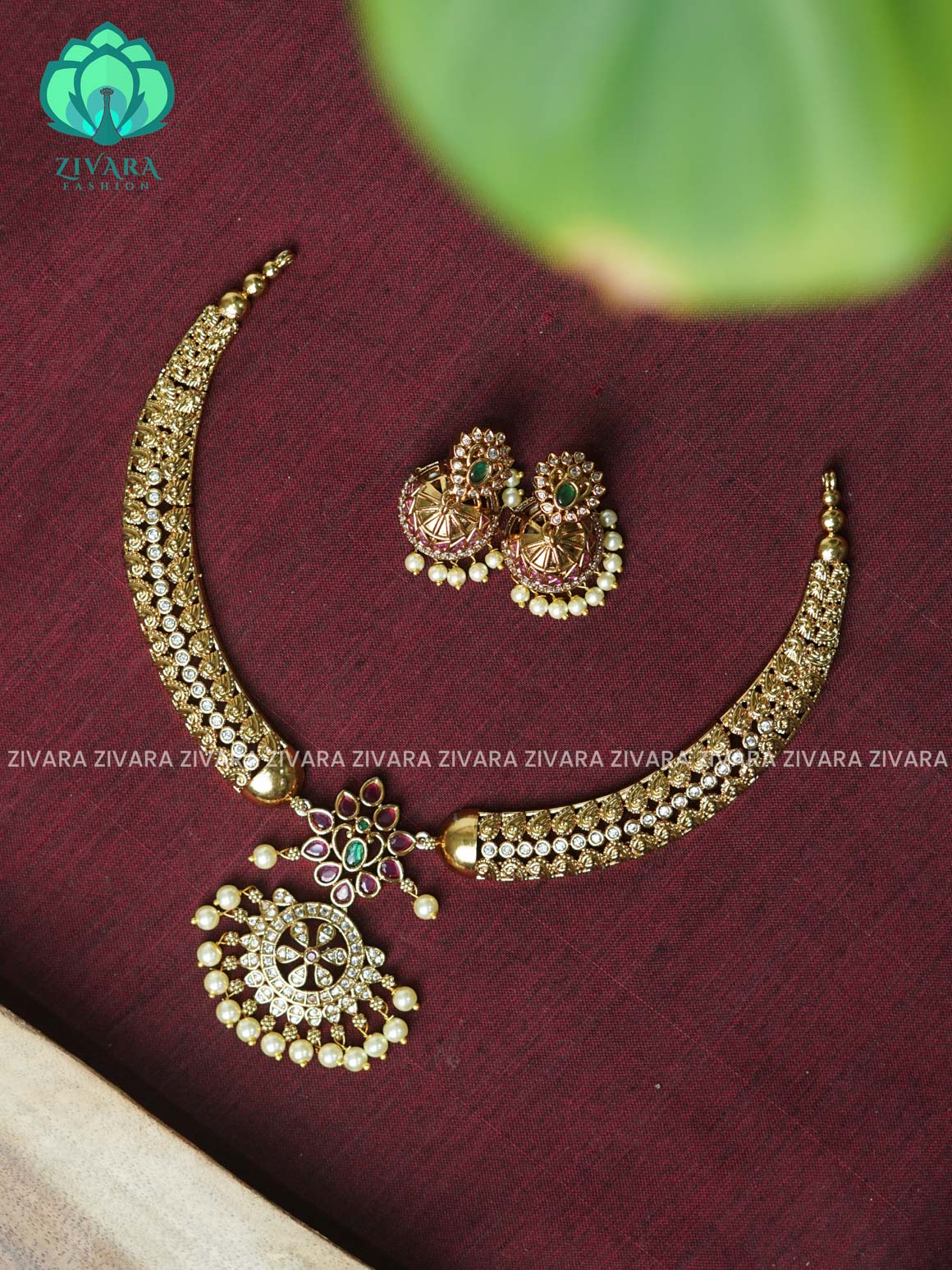 BRILLIANT finish horn neckwear with earrings  -  latest pocket friendly south indian jewellery collection