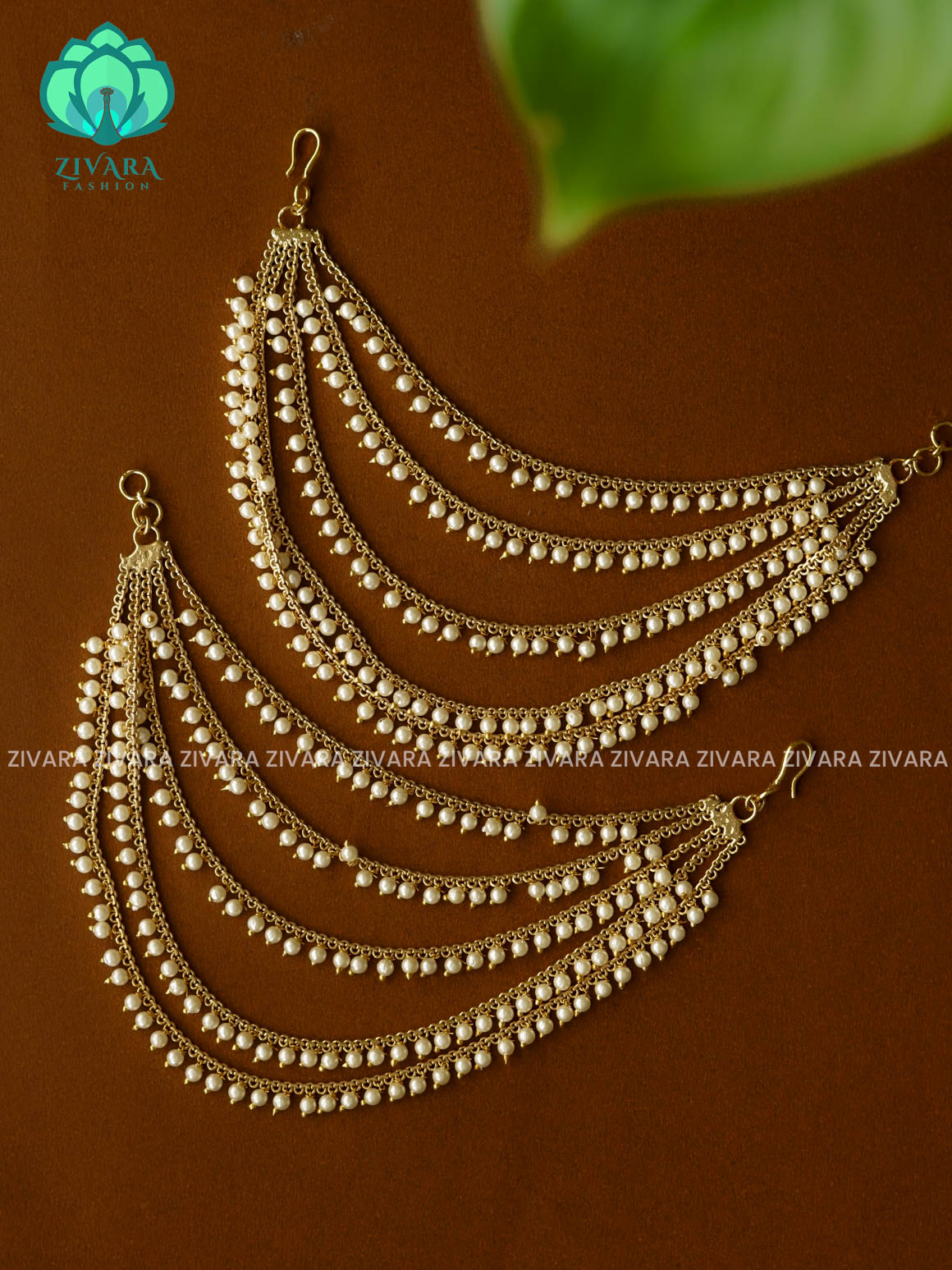 Five layer pearl premium finish bridal earchain maatal- south indian kemp bridal accessory