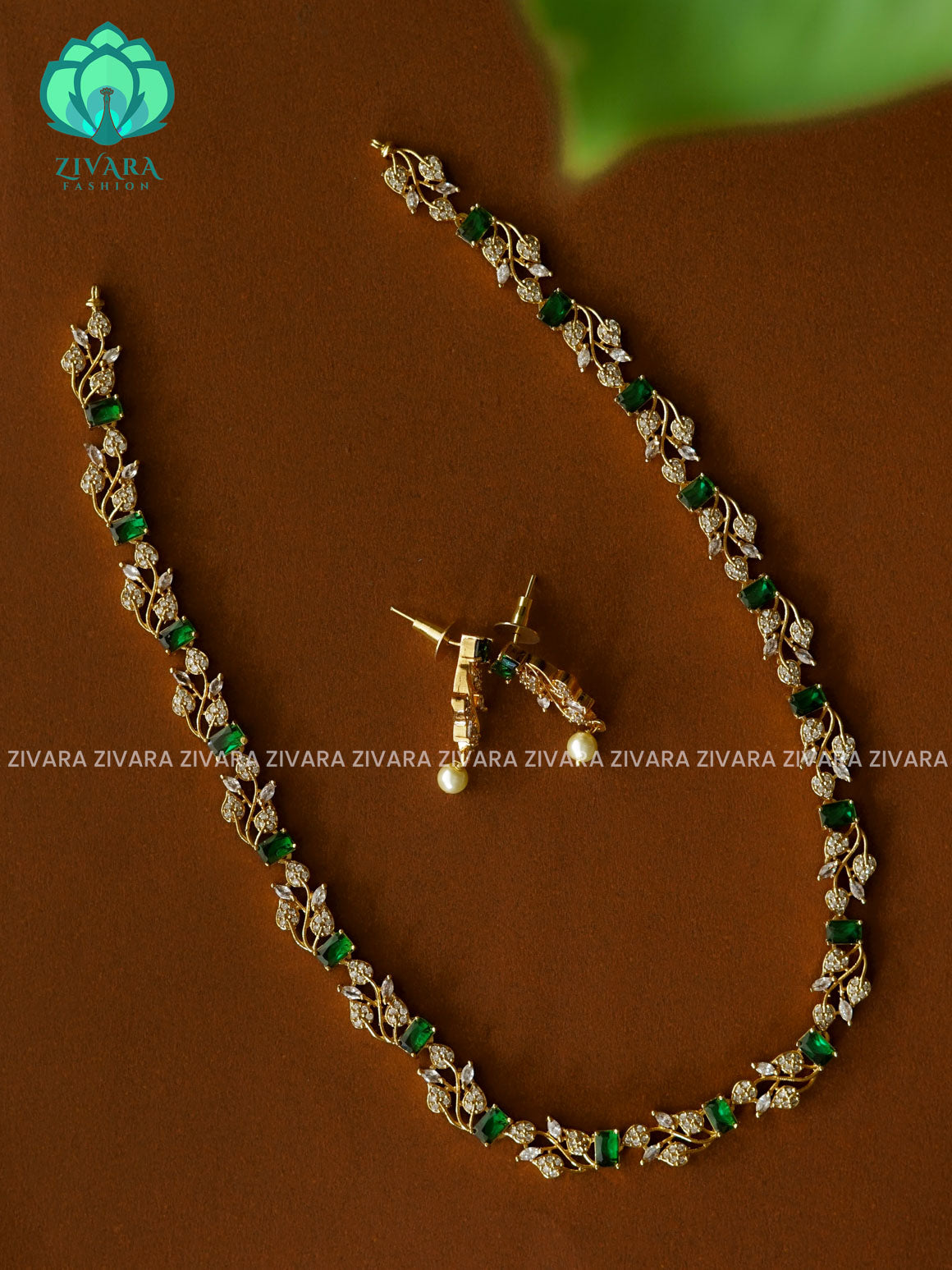 GREEN  ELEGANT  - Traditional PREMIUM MATTE polish MIDCHEST haaram/neckwear with earrings- Zivara Fashion