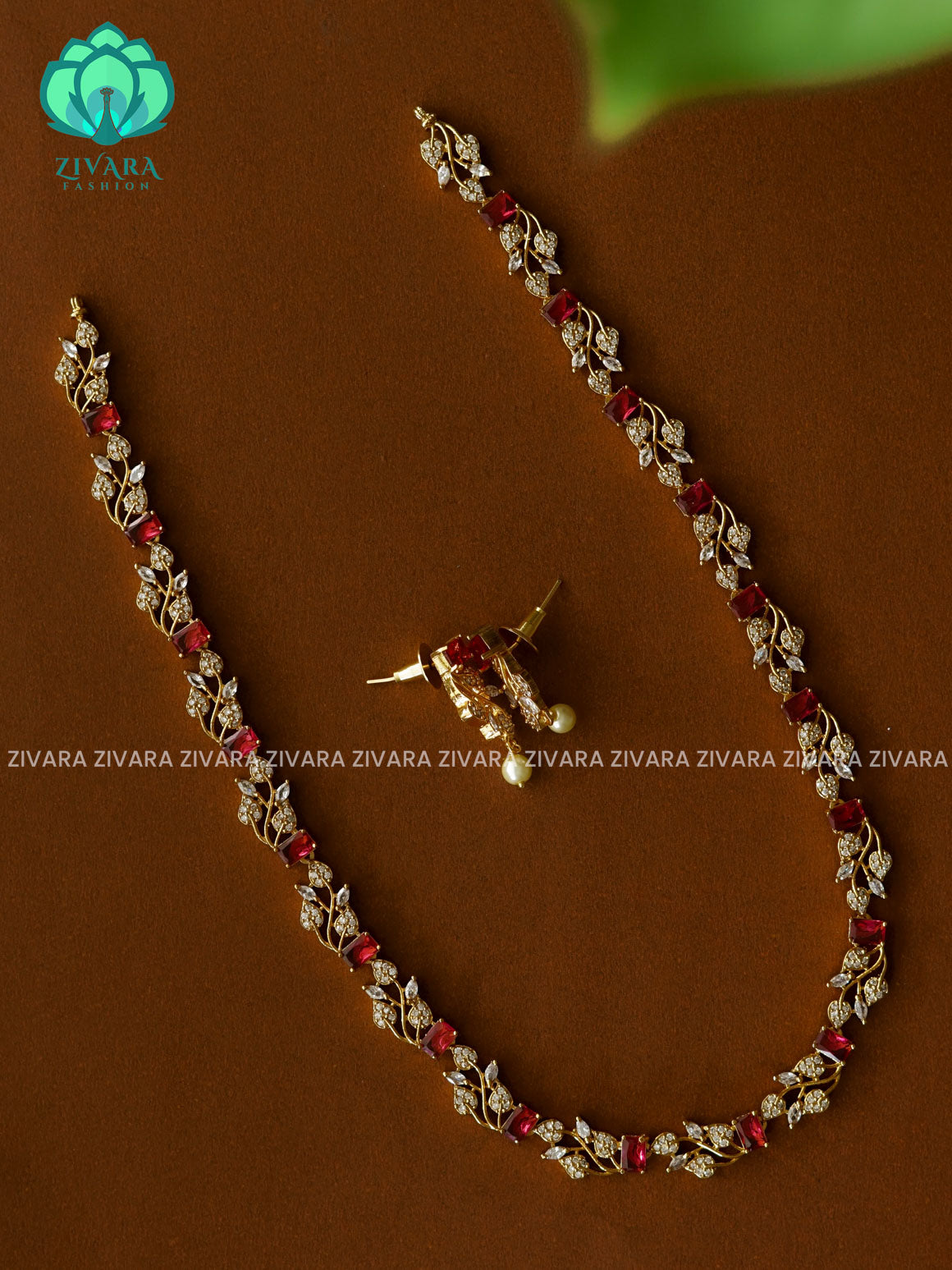 RUBY   ELEGANT  - Traditional PREMIUM MATTE polish MIDCHEST haaram/neckwear with earrings- Zivara Fashion