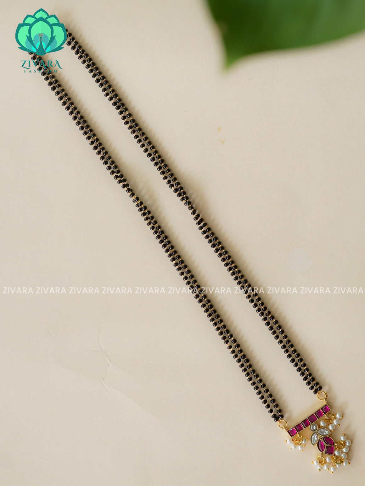 RUBY AND WHITE LEAF MANGALSUTRA  - TRADITIONAL NORMAL MATTE MIDCHEST haaram/neckwear - Zivara Fashion