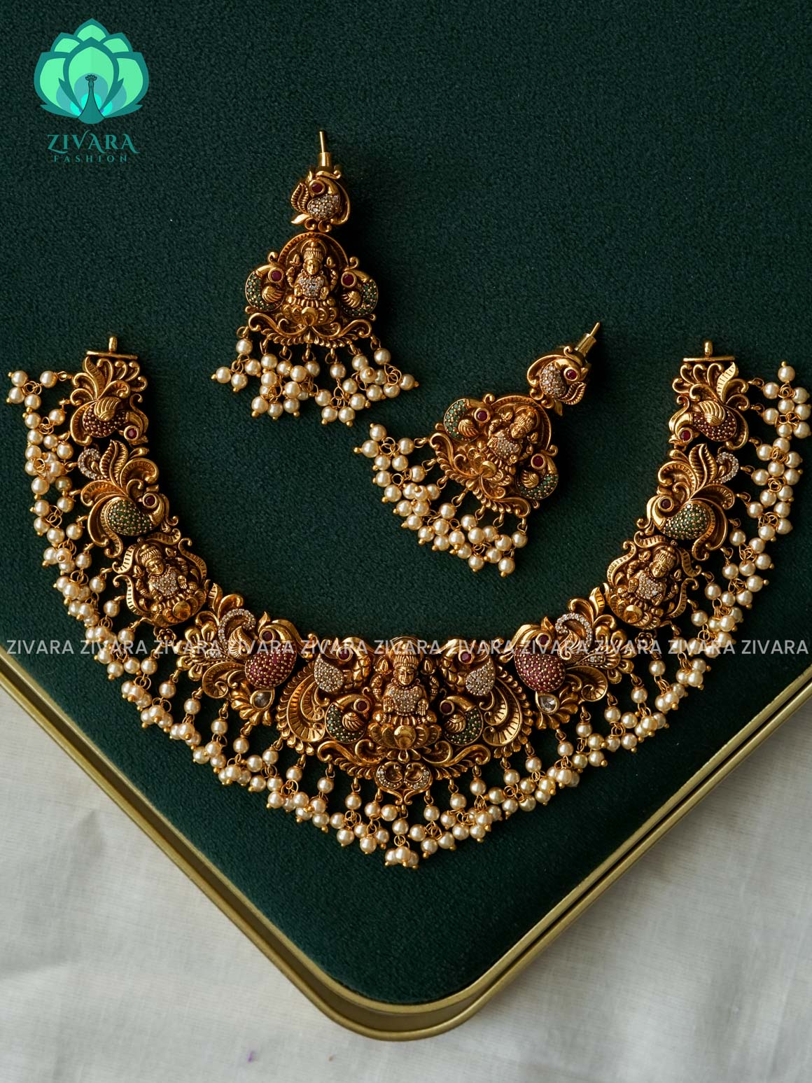 Akshayam- bridal temple neckwear -Traditional south indian premium neckwear with earrings- Zivara Fashion- latest jewellery design