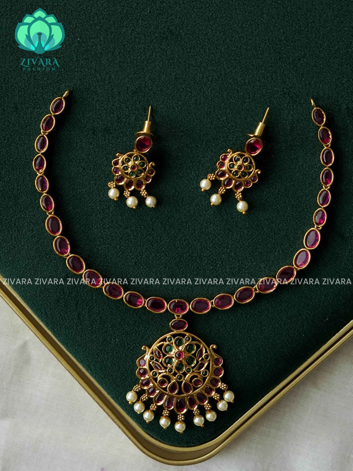 REAL KEMP FLOWER  NECKWEAR - Traditional south indian premium neckwear - Zivara Fashion- latest jewellery design