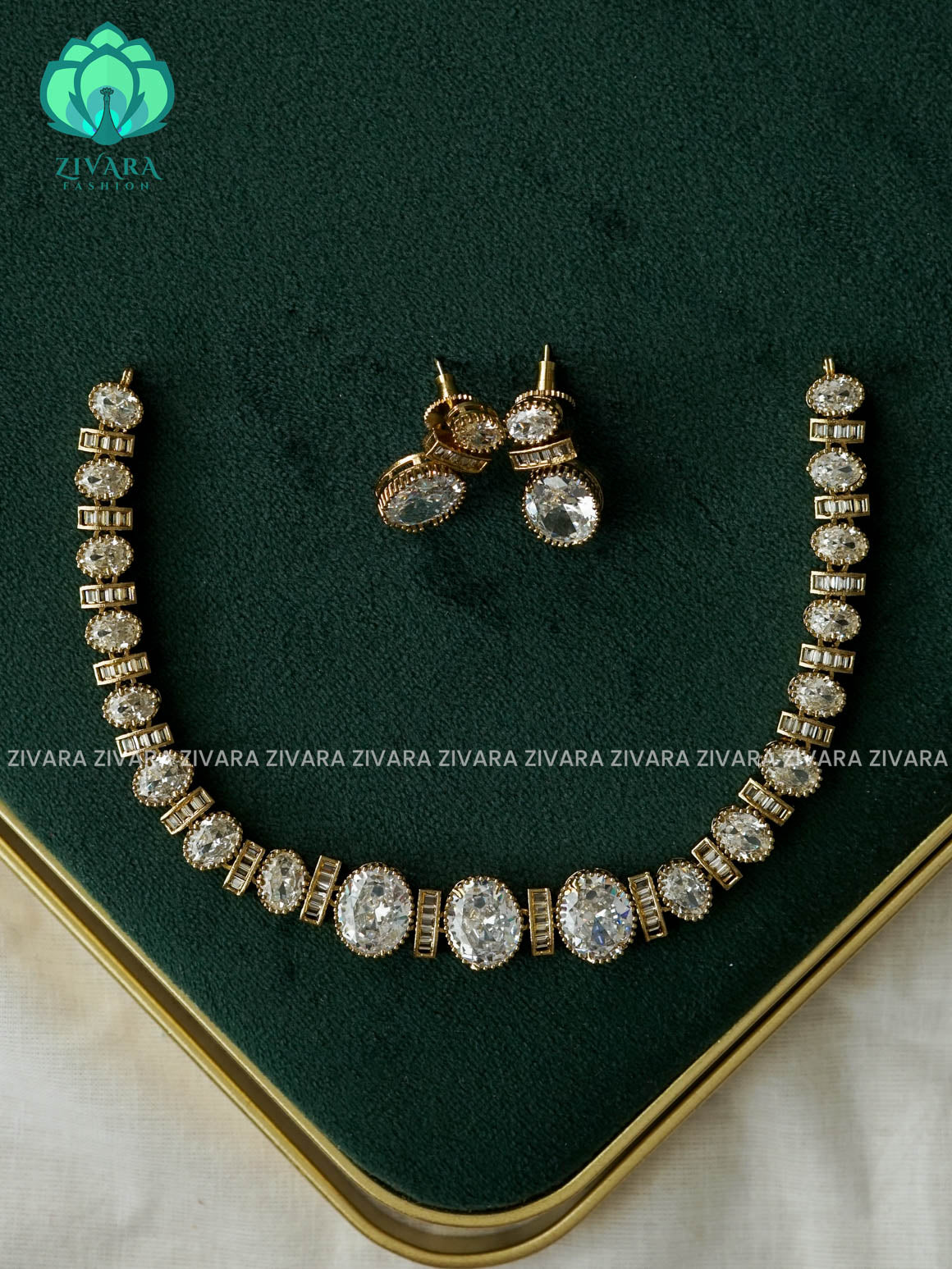 WHITE OVAL - SUBTLE POLISH stylish and minimal elegant neckwear with earrings- Zivara Fashion