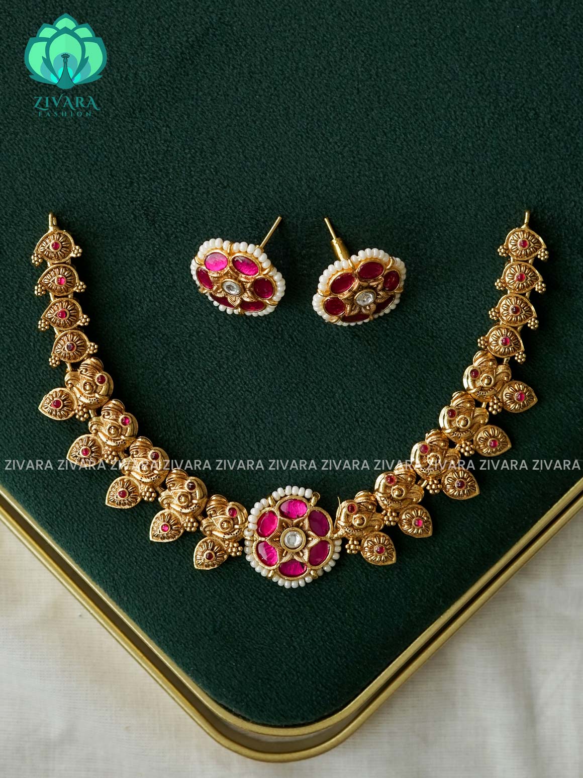 AKSHAYAM - JADAU FLOWER NECKWEAR  -Traditional south indian premium neckwear withOUT studs - Zivara Fashion- latest jewellery design