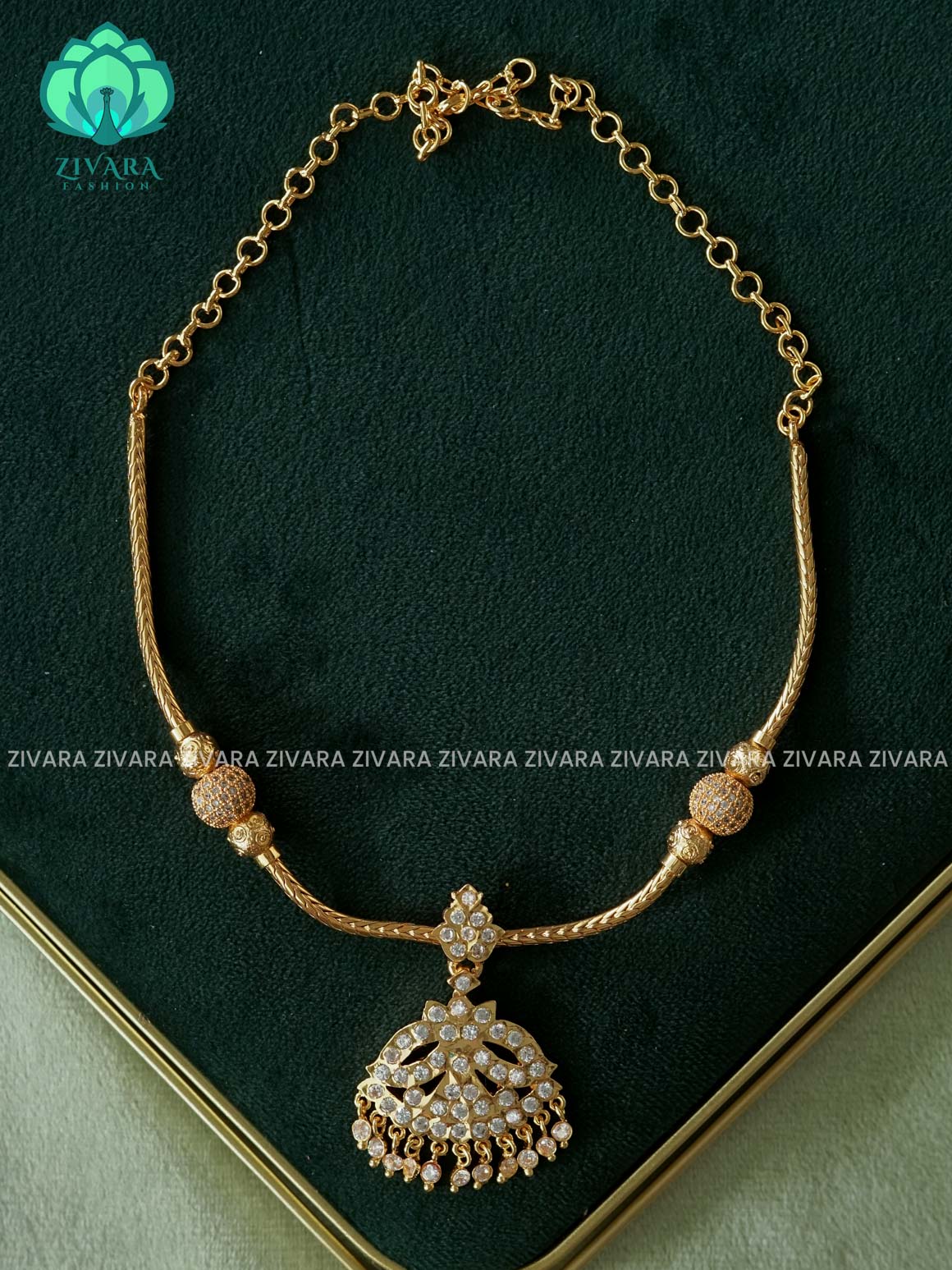 AMBIGAI  -  WHITE  STONE MOTIF FREE  MICROGOLD POLISH FLEXIBLE CHAIN  ATTIGAI - Zivara Fashion- latest jewellery design