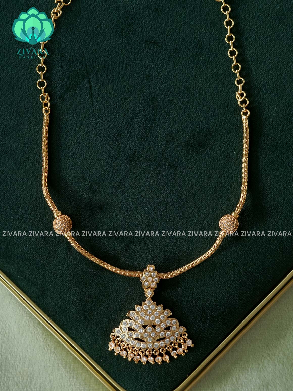 AMBIGAI  -  WHITE   STONE MOTIF FREE  MICROGOLD POLISH FLEXIBLE CHAIN  ATTIGAI - Zivara Fashion- latest jewellery design