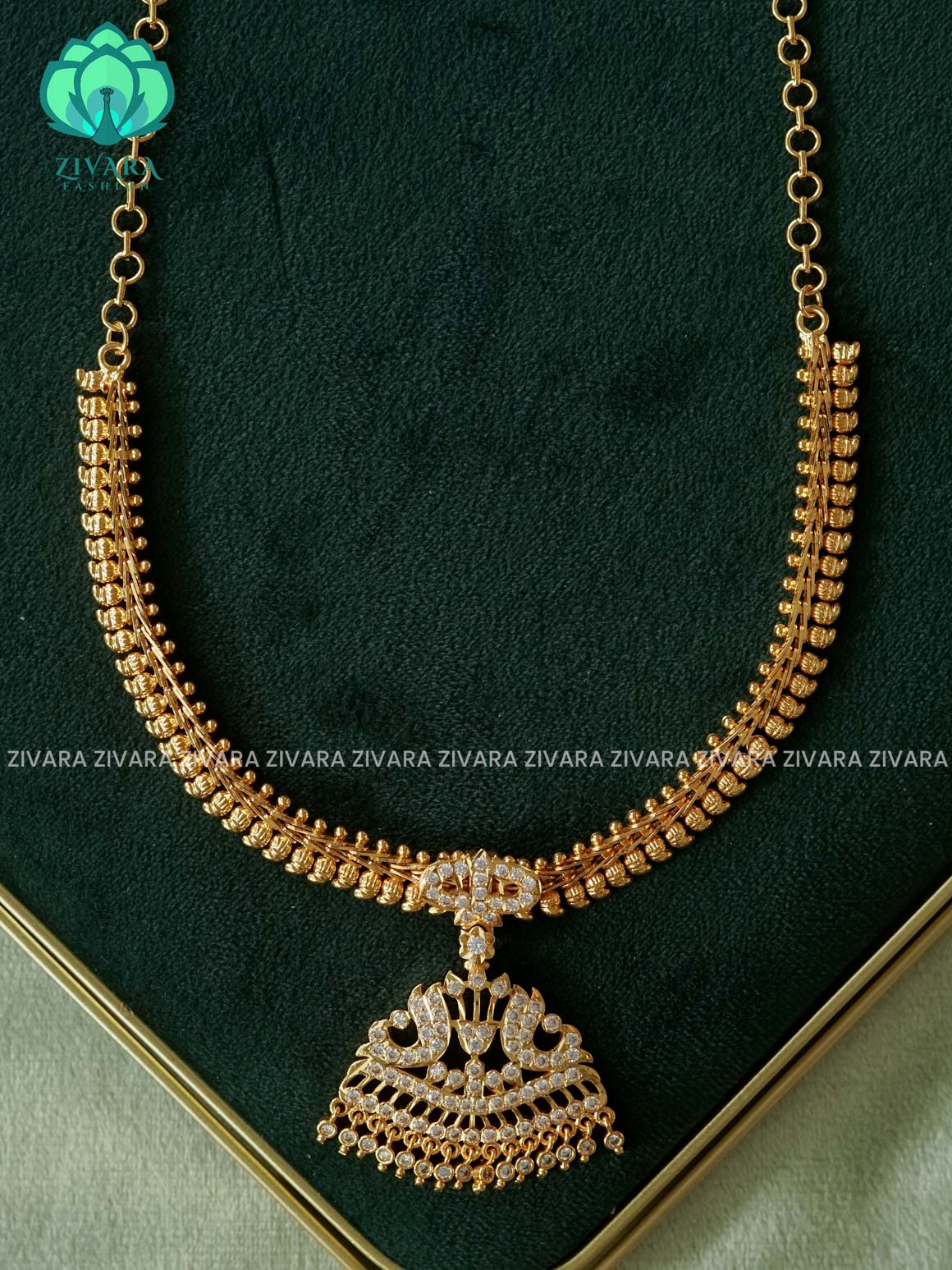 AMBIGAI  -  WHITE STONE  MOTIF FREE  MICROGOLD POLISH FLEXIBLE CHAIN  ATTIGAI - Zivara Fashion- latest jewellery design