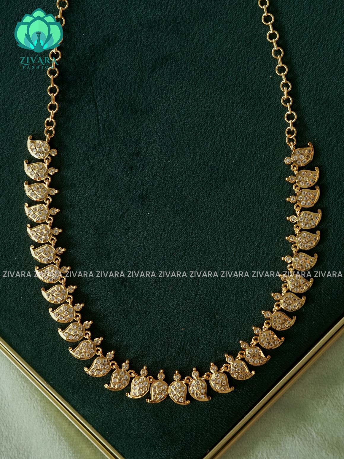AMBIGAI-WHITE STONE MANGO MOTIF MICROGOLD POLISH ATTIGAI - Zivara Fashion- latest jewellery design