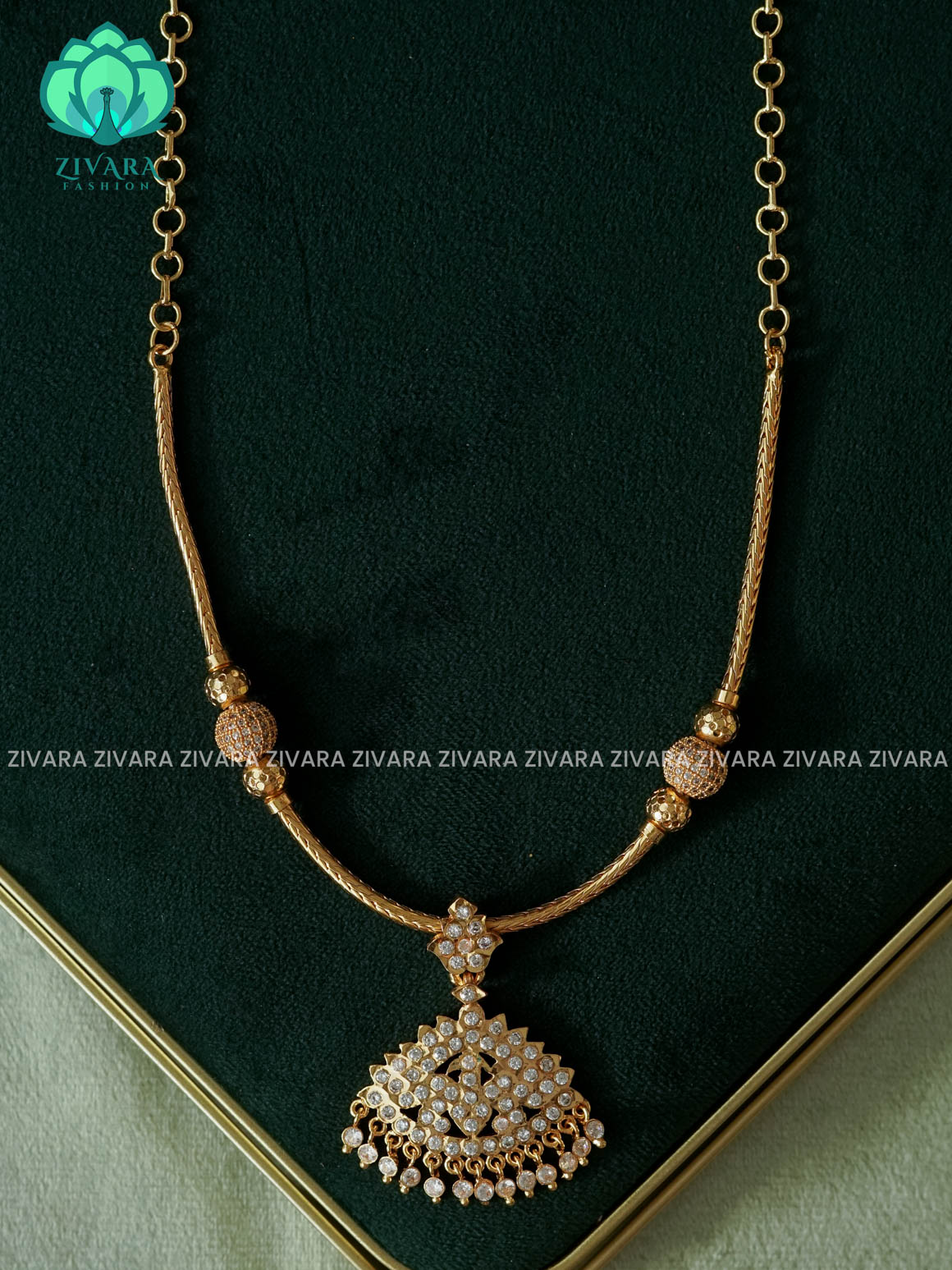 AMBIGAI  -  WHITE  STONE MOTIF FREE  MICROGOLD POLISH FLEXIBLE CHAIN  ATTIGAI - Zivara Fashion- latest jewellery design )