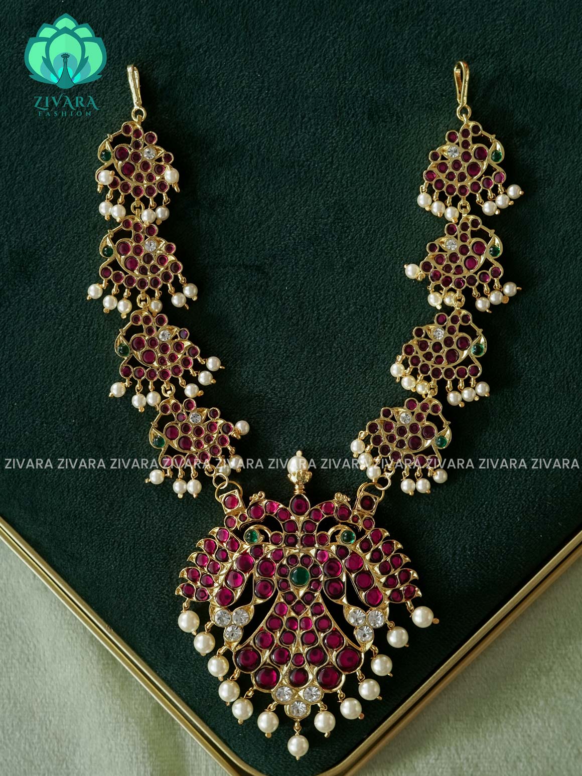 MATHANGI PEACOCK  - NECKLACE- REAL KEMP BHARATHANATYAM DANCE PREMIUM JEWELLERY