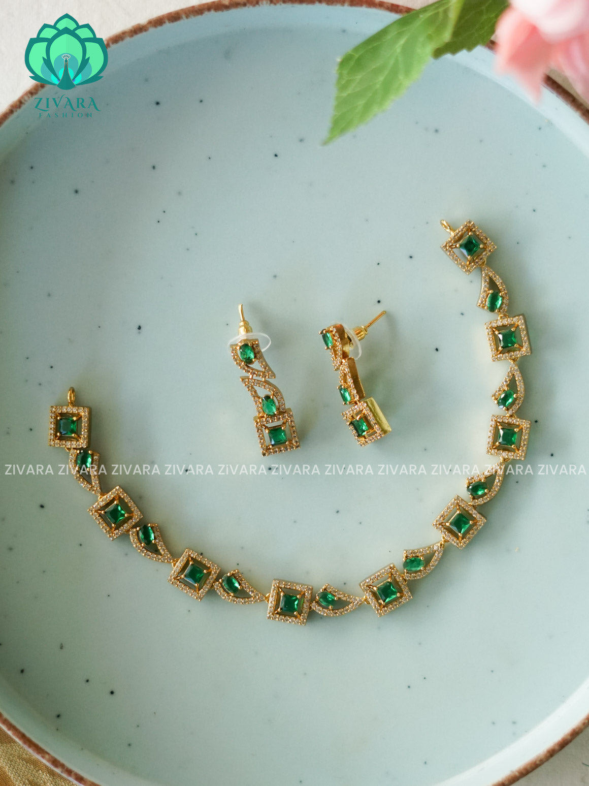 GREEN DIAMOND  - Ultra premium victoria finish dark polish trending neckwear collection- bridal collection- Zivara FashioN