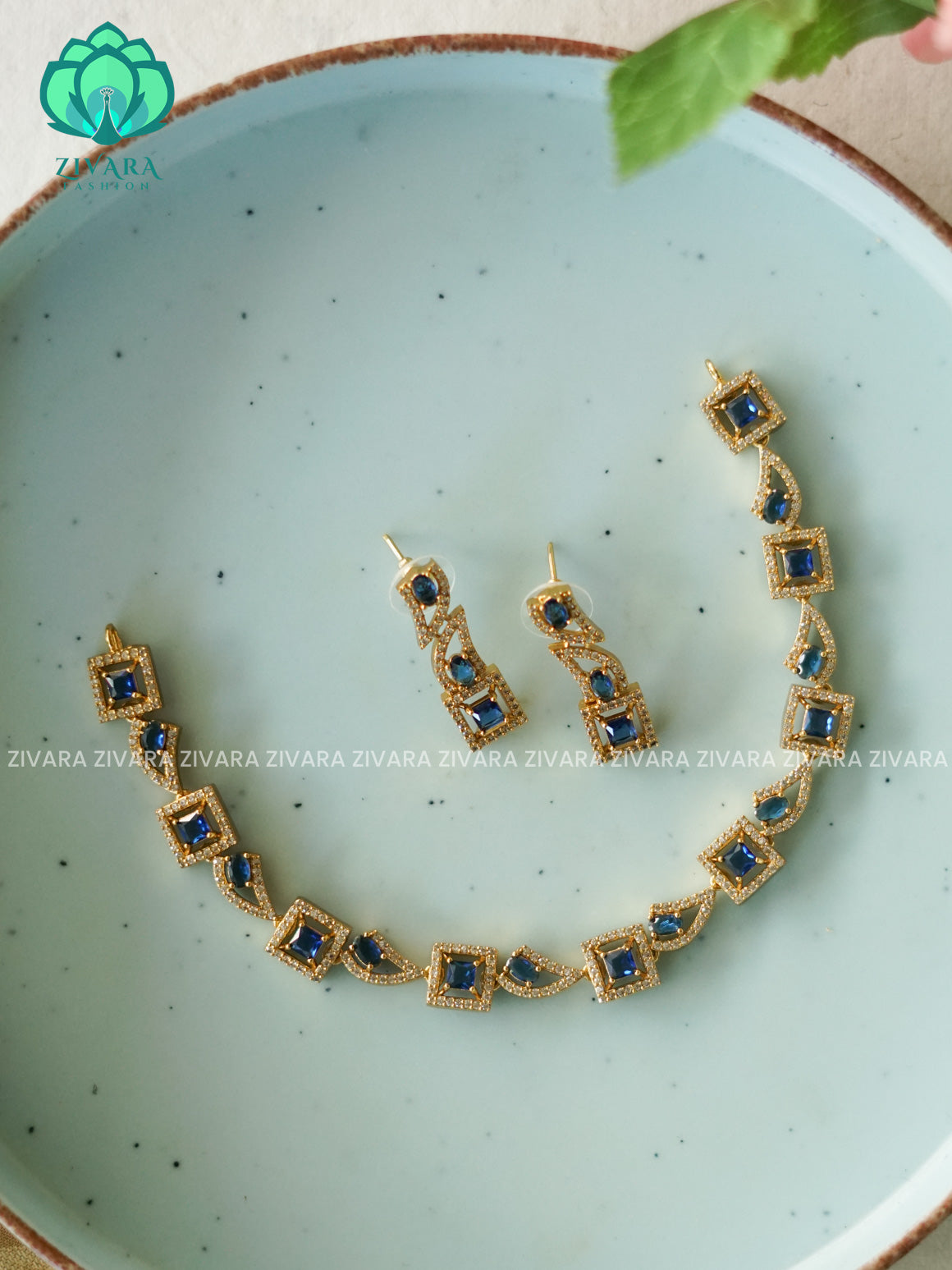 BLUE  DIAMOND  - Ultra premium victoria finish dark polish trending neckwear collection- bridal collection- Zivara FashioN