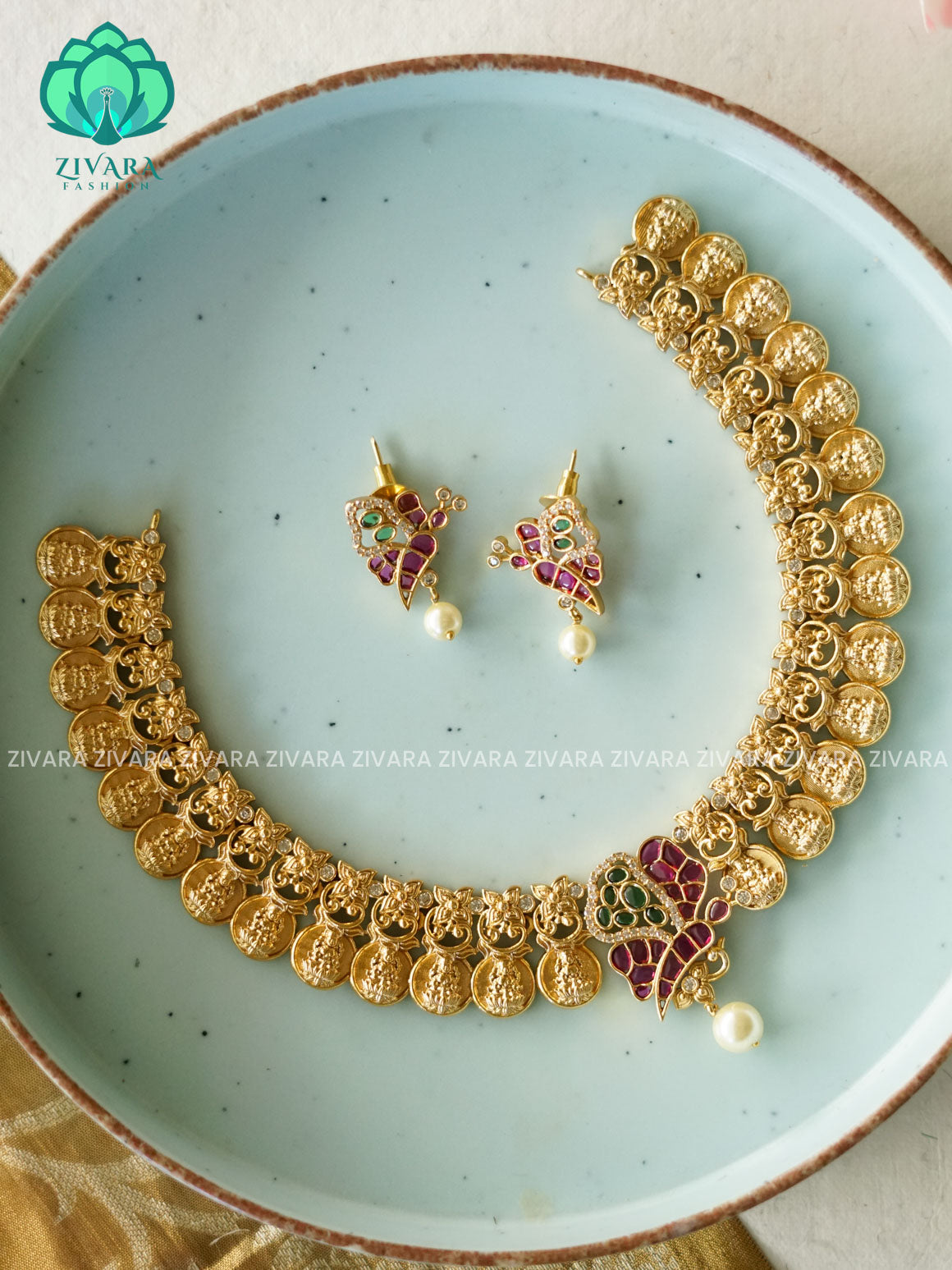 BUTTERFLY COIN - Traditional south indian premium neckwear with earrings- Zivara Fashion- latest jewellery design