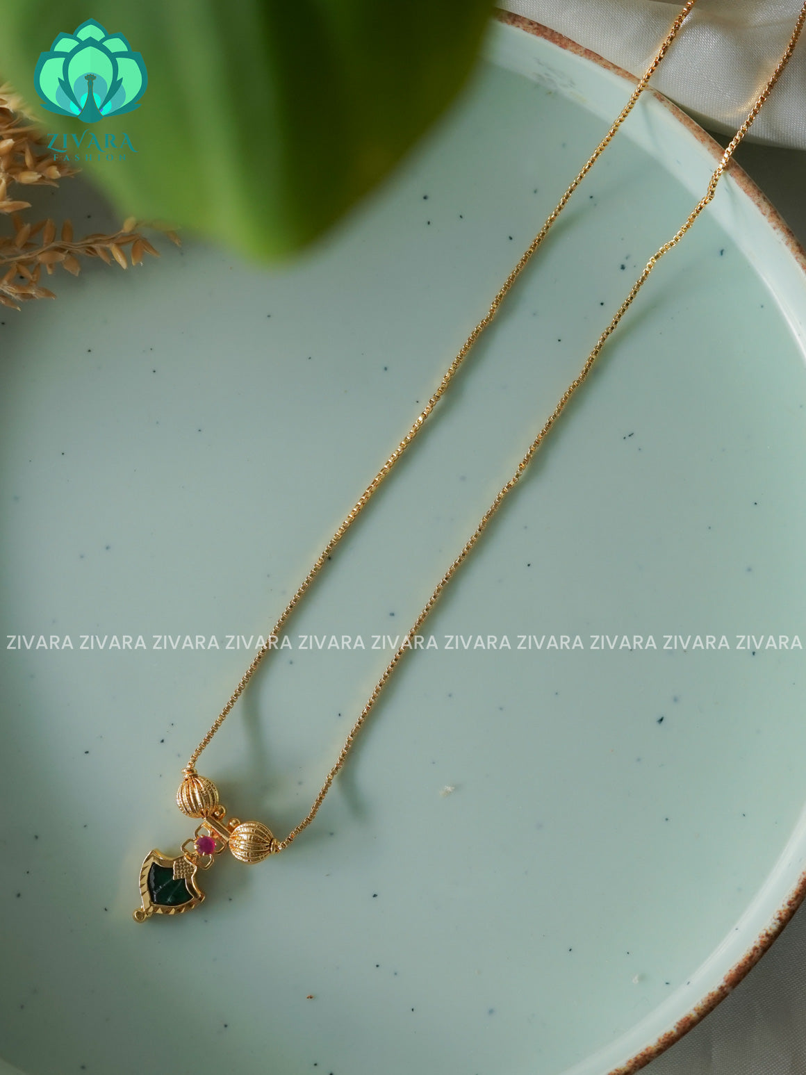 ANANYA SERIES - SMALL SIZE KIDS FRIENDLY GREEN PALAKKAD Traditional south indian premium neckwear withOUT earrings- Zivara Fashion- latest jewellery design.