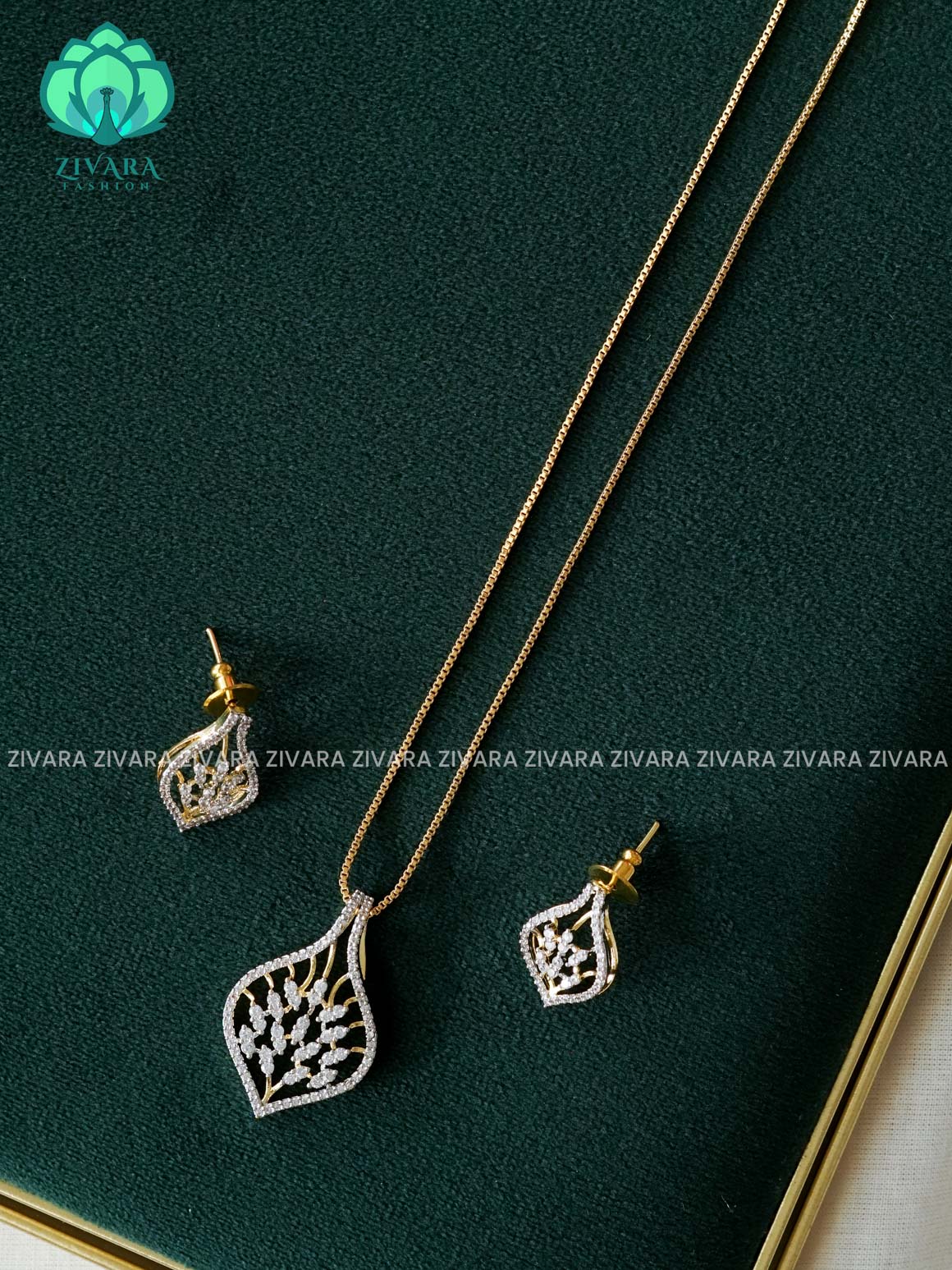 Zyra- Diamond replica Rhodium  polish-pendant set and earrings ( CHAIN COMPLIMENTARY)  -Trending office wear jewellery-Zivara fashion
