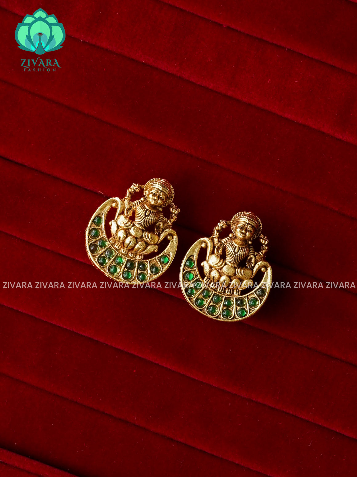 GREEN TEMPLE STUDS  - latest jewellery collection- zivara fashion