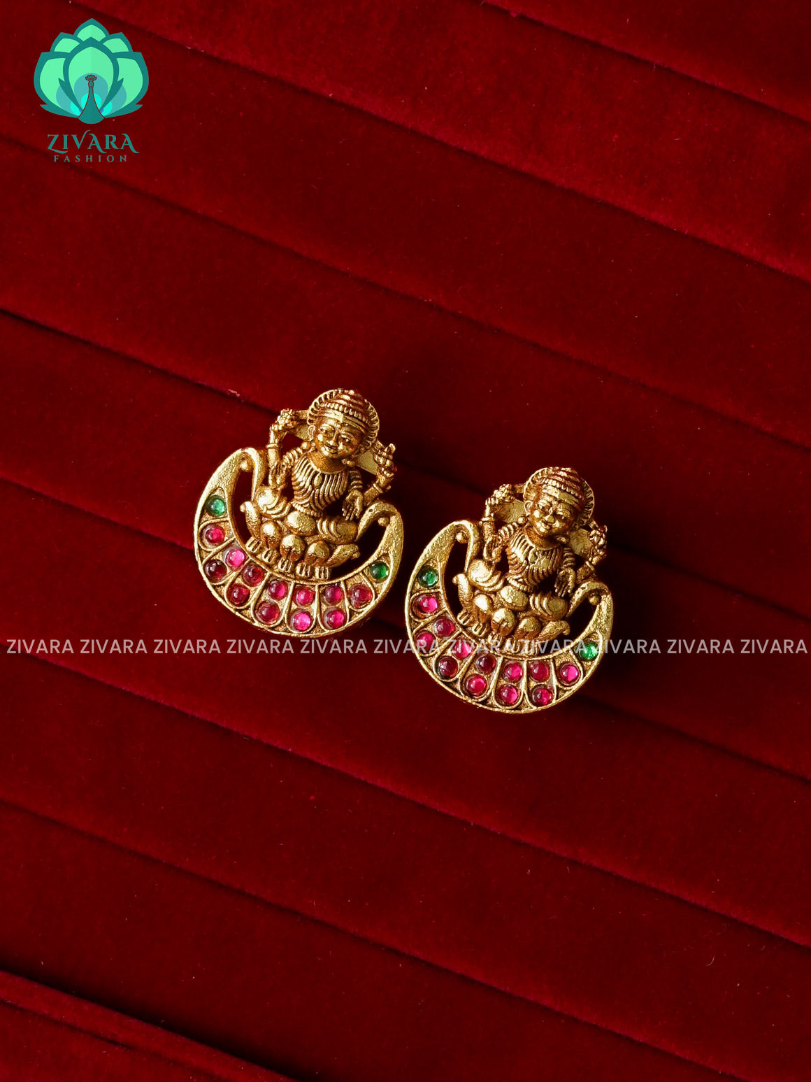 RUBY GREEN TEMPLE STUDS  - latest jewellery collection- zivara fashion