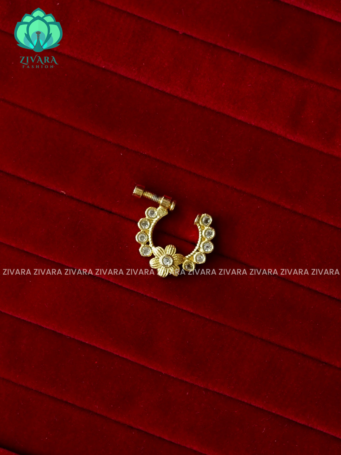 TRADITIONAL FLORAL RING TYPE NON PIERCING NOSEPIN- ZIVARA FASHION