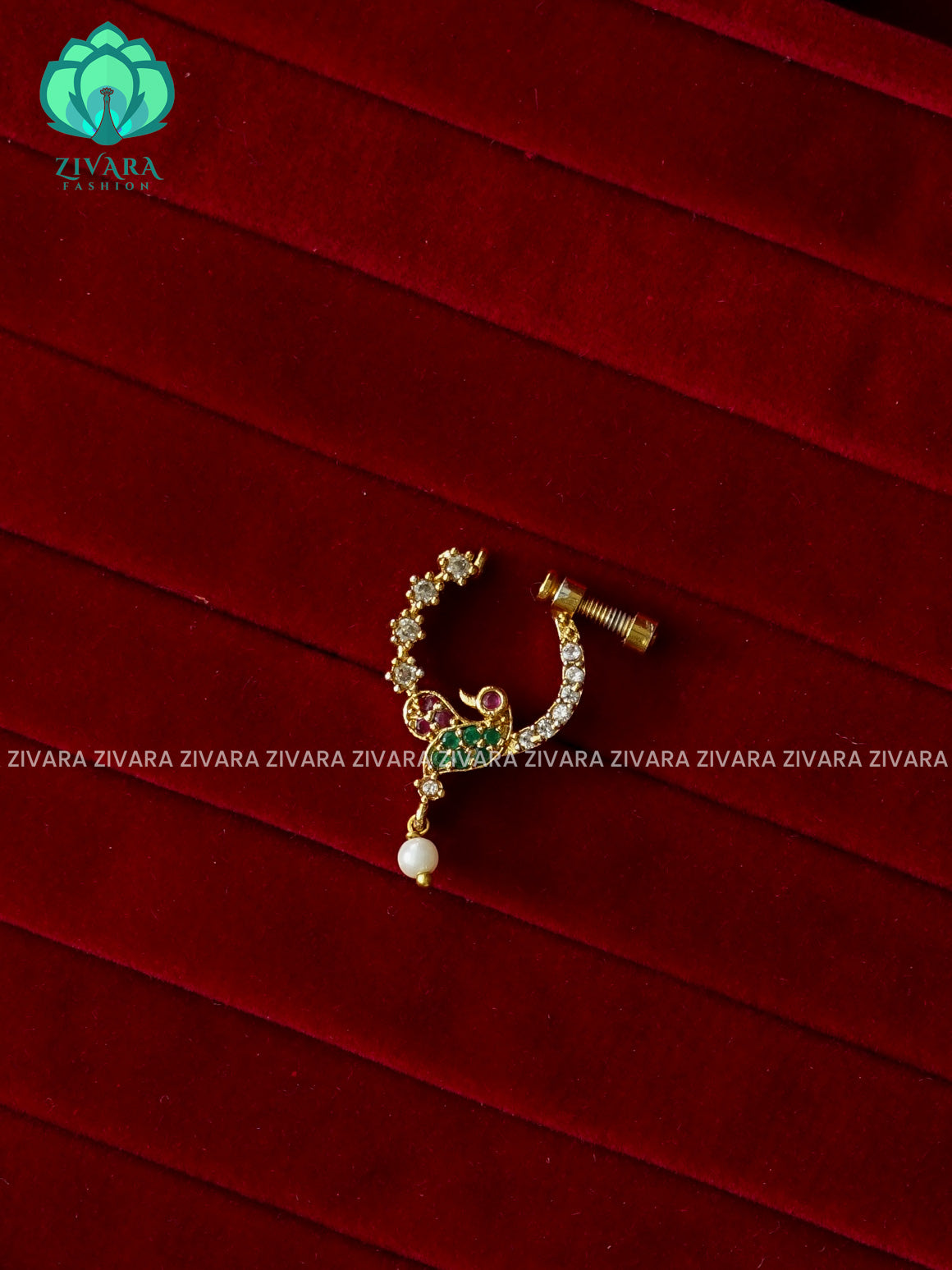 TRADITIONAL PEACOCK RING TYPE NON PIERCING NOSEPIN- ZIVARA FASHION