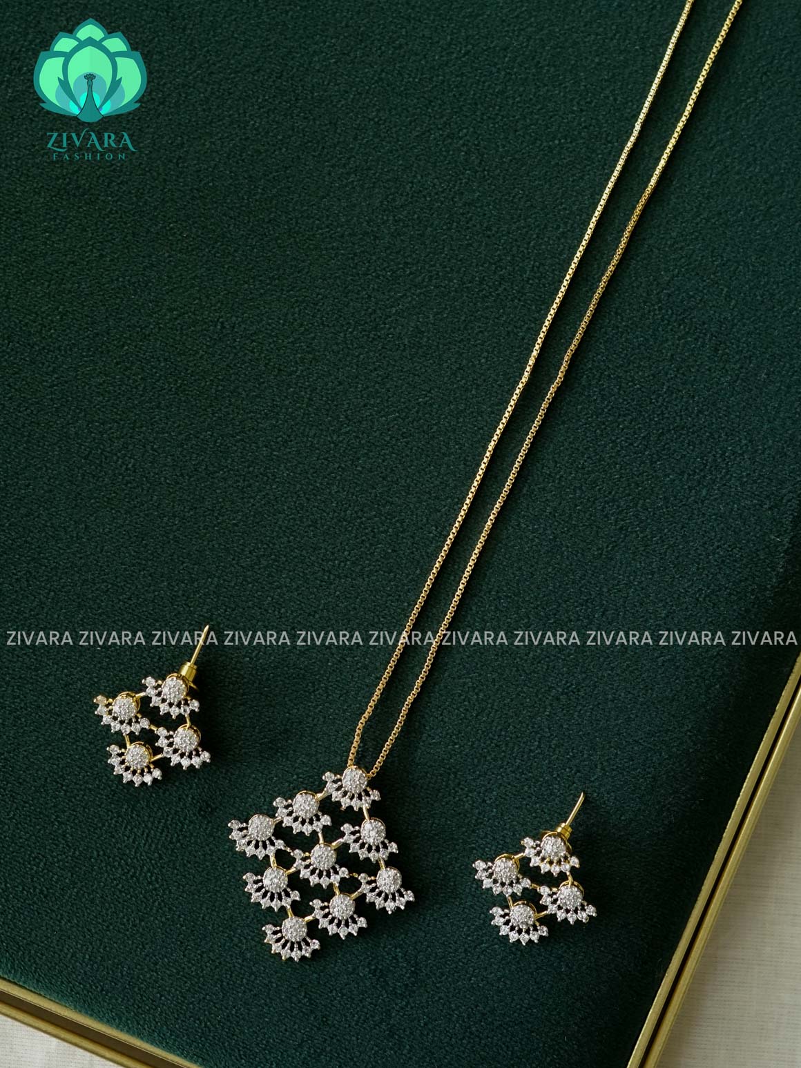 Zyra- Diamond replica Rhodium polish-pendant with earrings  -Trending office wear jewellery-Zivara fashion