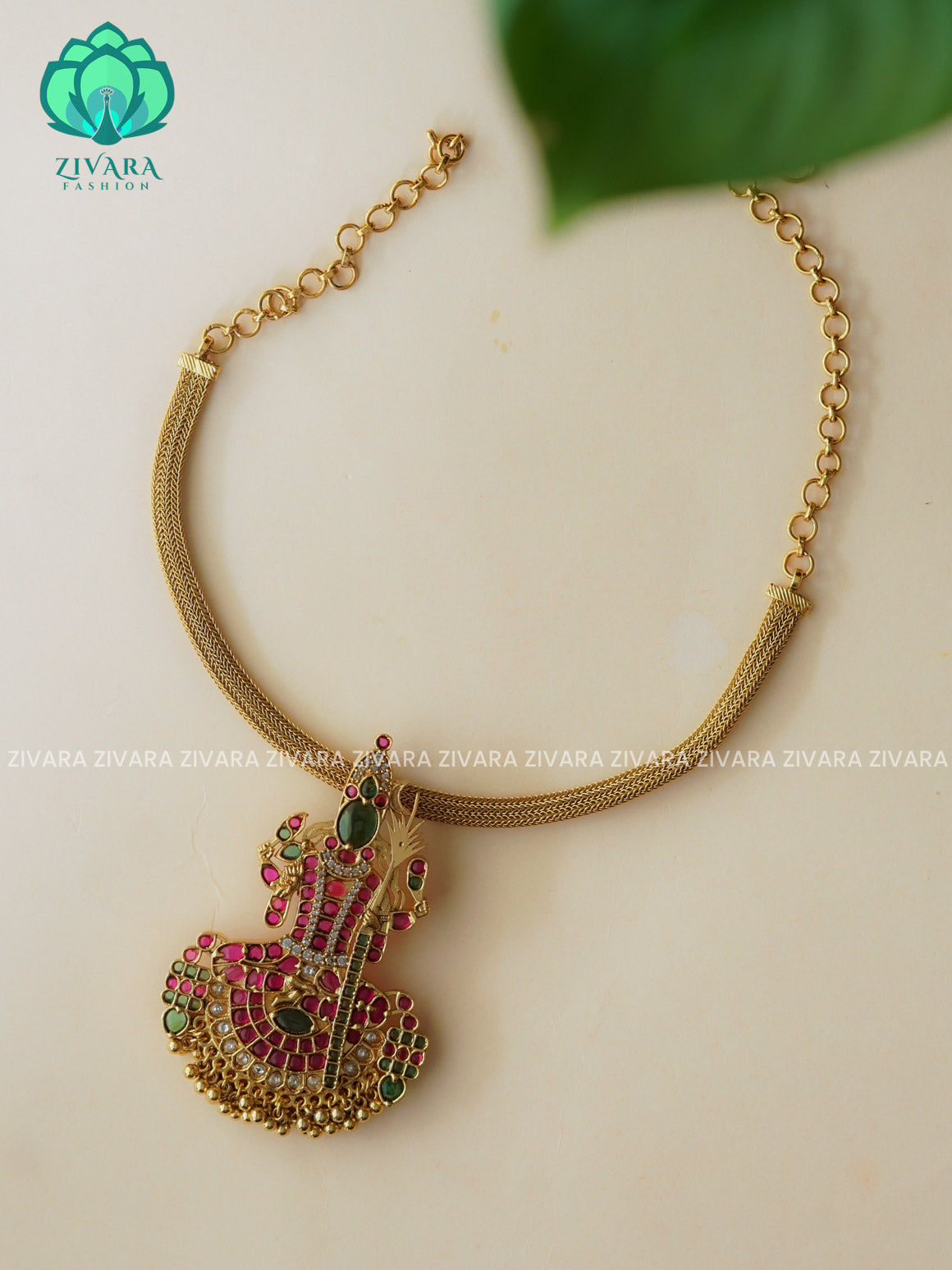 KAMAKSHI PENDANT WITH FLEXIBLE CHAIN   -  Traditional south indian premium neckwear with earrings- Zivara Fashion- latest jewellery design