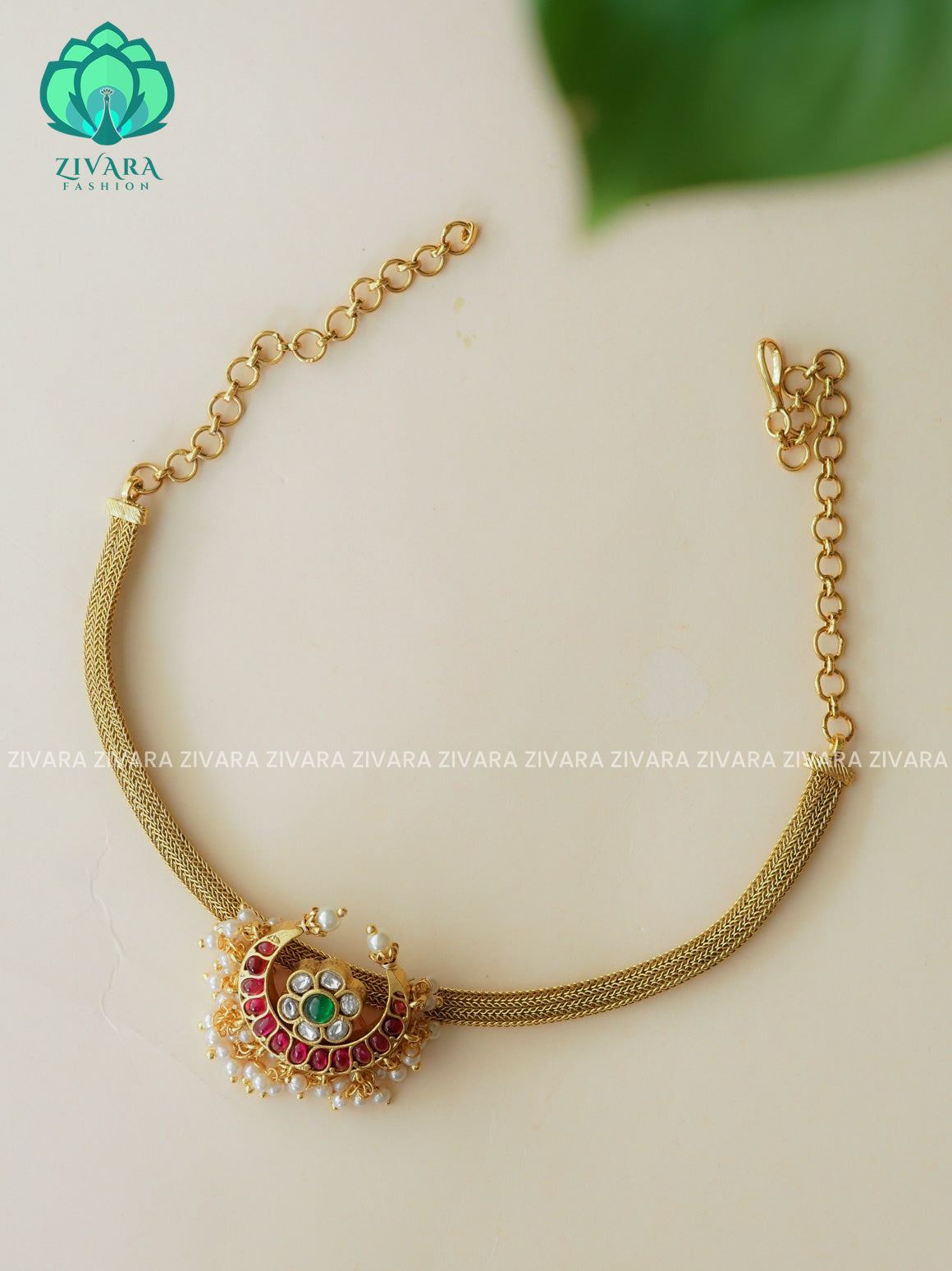 MOON PENDANT WITH FLEXIBLE CHAIN   -  Traditional south indian premium neckwear with earrings- Zivara Fashion- latest jewellery design