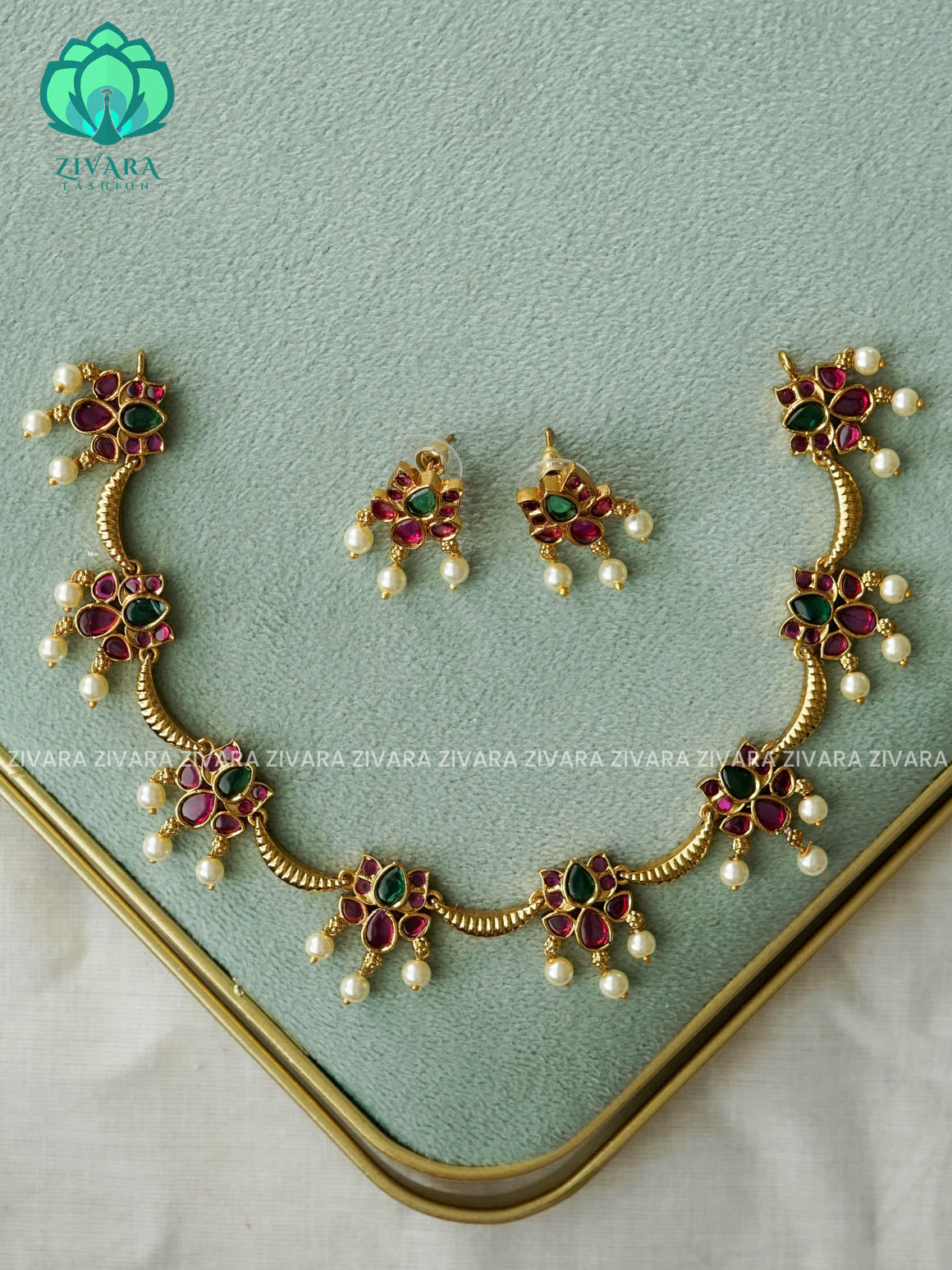 AKSHAYAM - LOTUS  NECKWEAR  -Traditional south indian premium neckwear with earrings  - Zivara Fashion- latest jewellery design