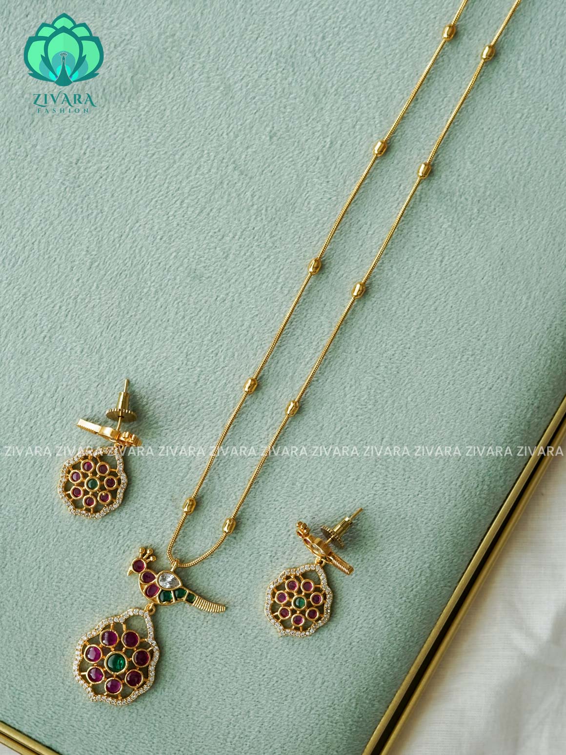 PARROT PENTANT WITH BALL CHAIN  -Trending office wear jewellery with earrings-Zivara fashion