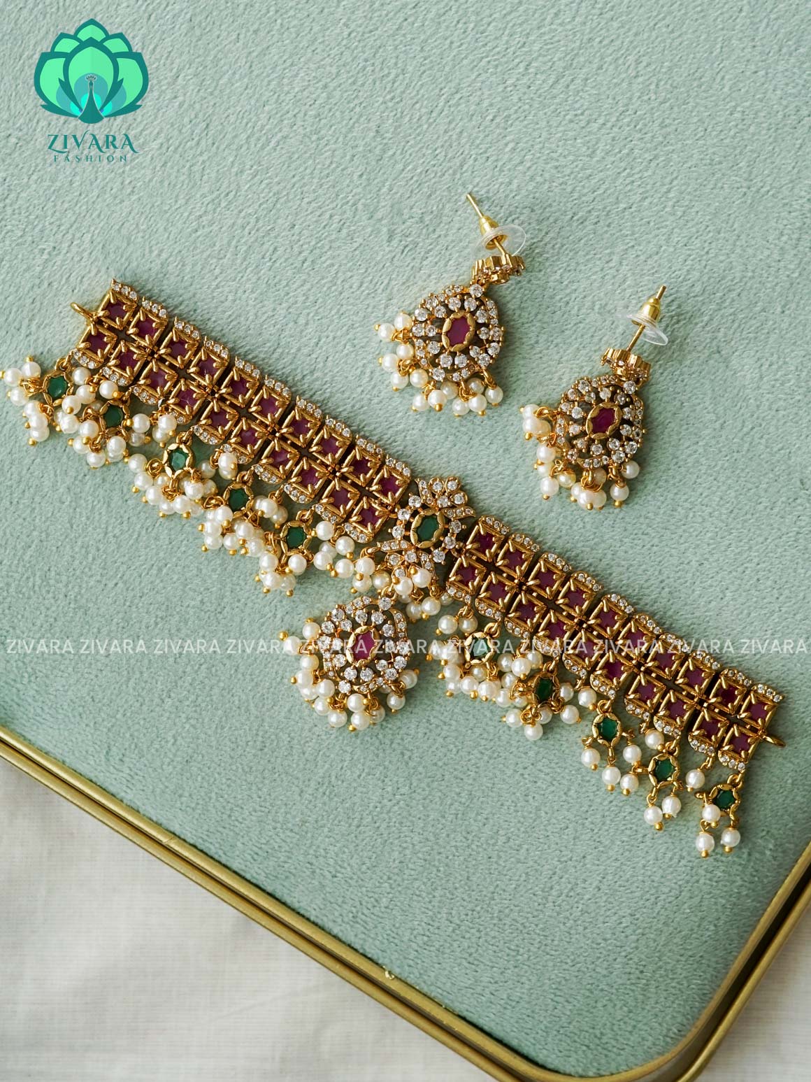 RUBY GREEN GUTTAPUSALU CHOKER -TRADITIONAL CHOKER COLLECTION WITH EARRINGS- LATEST JEWELLERY COLLECTION