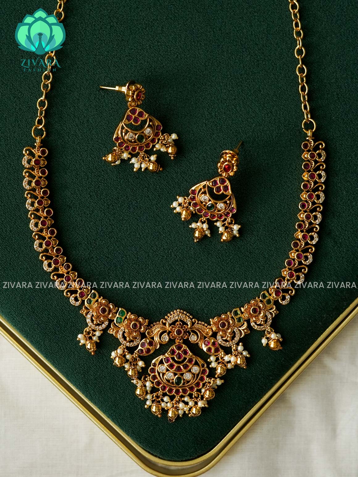 FLOWER MOTIF FREE neckwear -Traditional south indian premium neckwear with earrings- Zivara Fashion- latest jewellery design